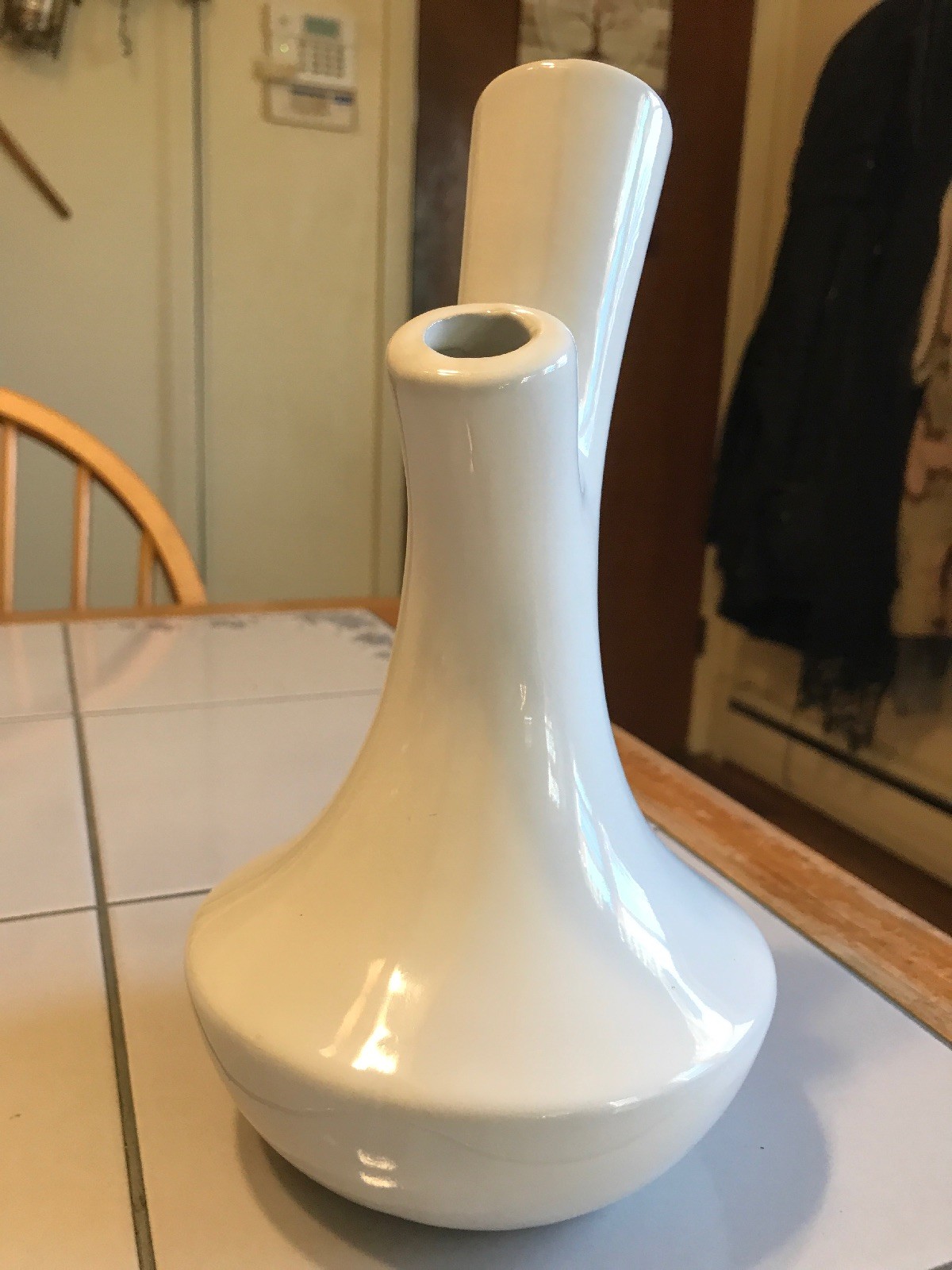 Torre & Tagus Pottery 9″ Tall Modern White 2 Stem Vase