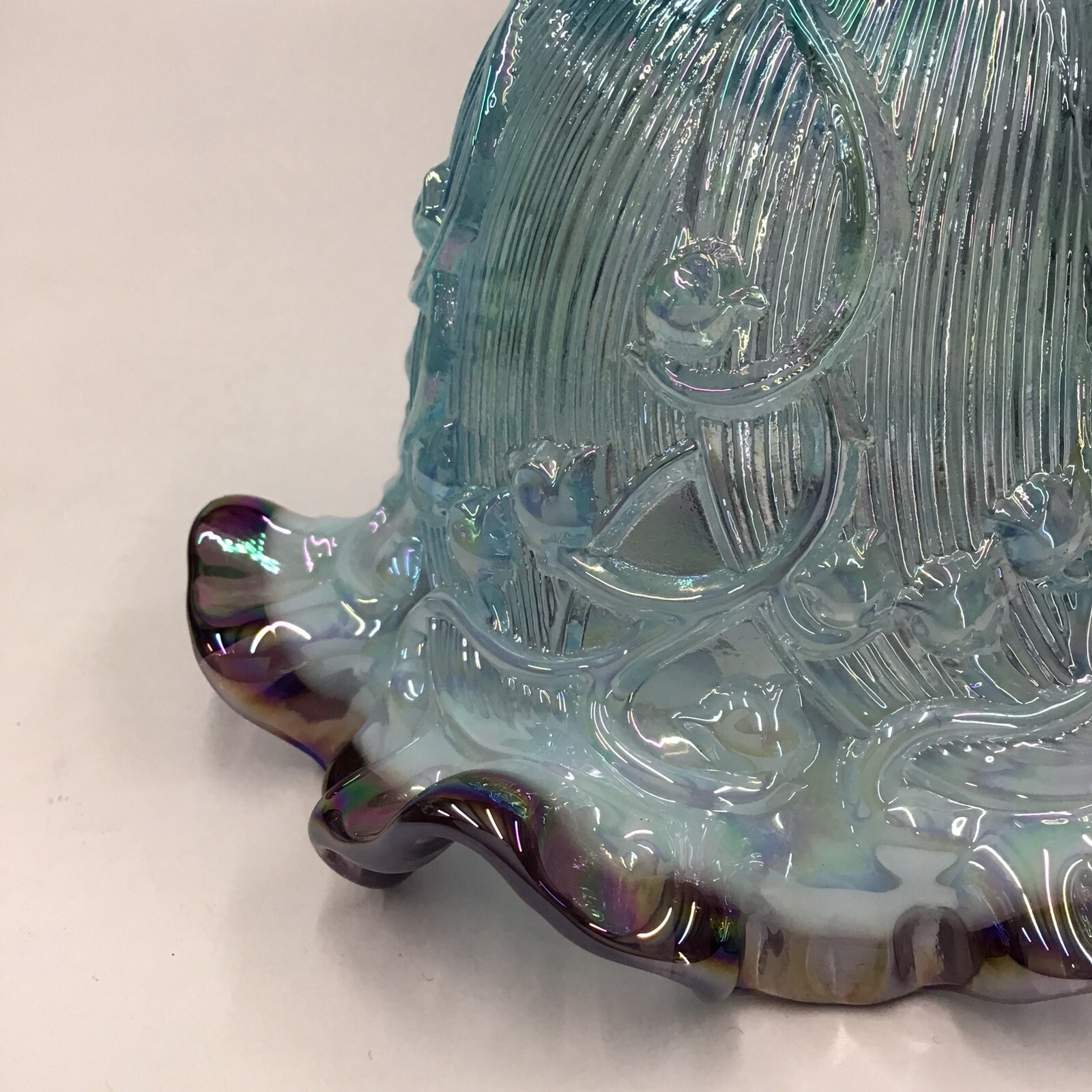 VTG Rare Fenton Bell Aqua Blue Opalescent Plum Crest Lily of Valley Sticker EUC