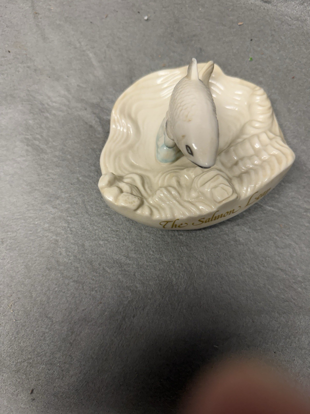 VINTAGE BELLEEK THE SALMON LEAP FISH JUMPING RAPIDS 1980 – 1993 GOLD MARK