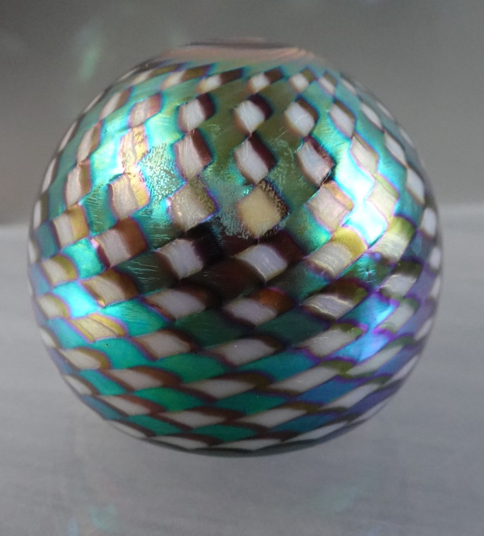 Miniature 1998 Signed Stuart Abelman Art Glass Iridescent Diamond Paperweight