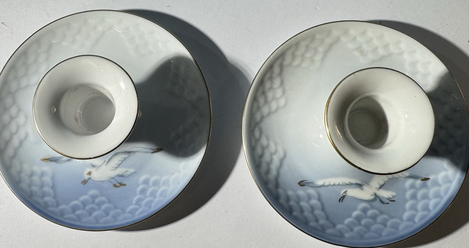 Vintage Set Pair B & G Denmark 249 Candle Holder Seagulls Birds Bing Grondahl