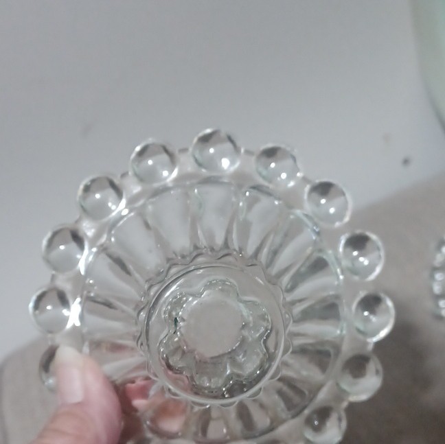 Clear Glass Decorative Beaded Edge Candle Holders Pair for Taper/Dinner Candles