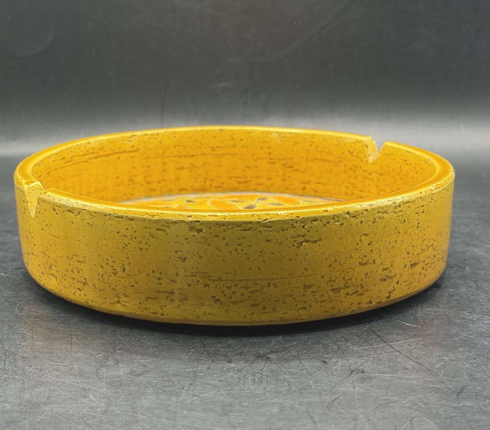 VTG RARE 1960’s MCM Bitossi Ashtray Mustard Yellow Orange Geometric Pattern 8″