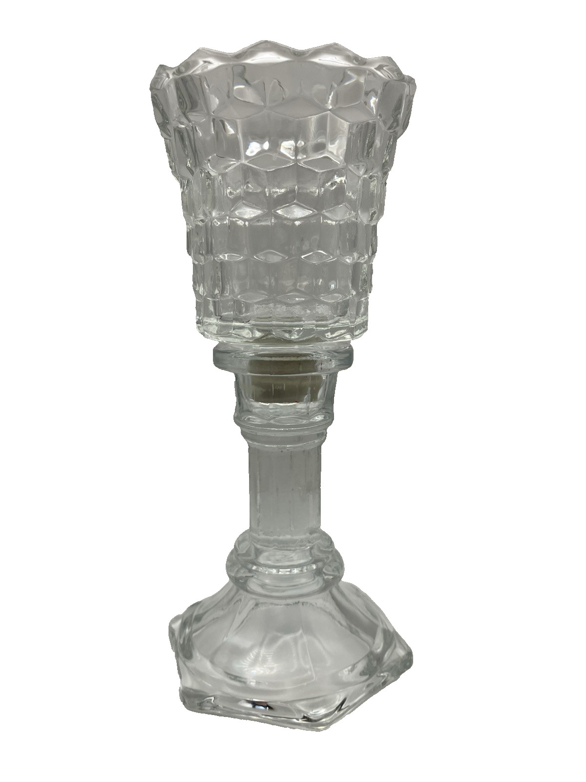 Fostoria Cubist Votive 2 Pcs Candle Clear Glass Diamond Pattern Scalloped Edge