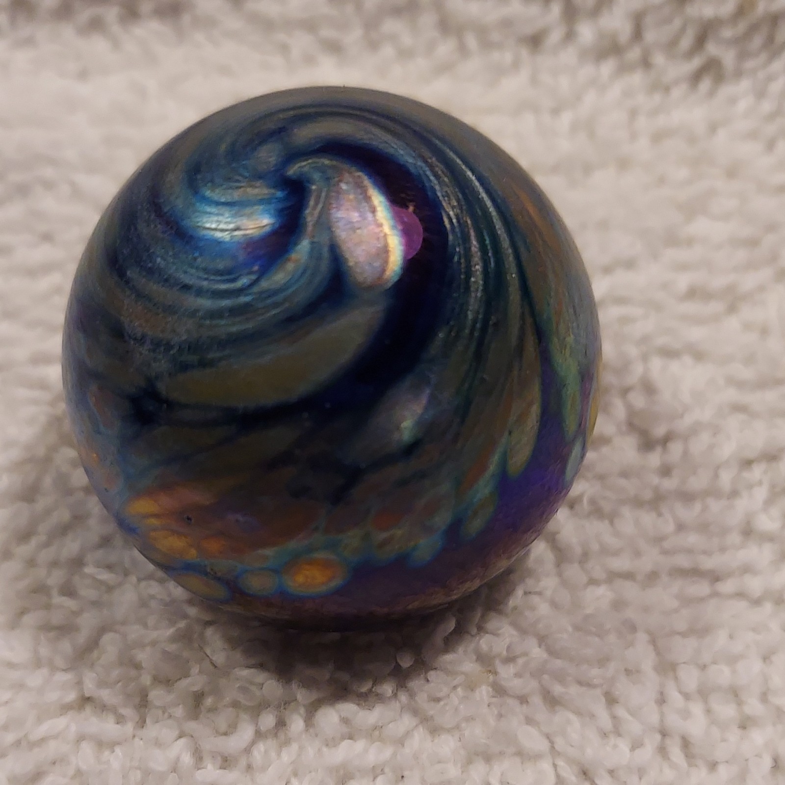 Art Glass Swirl Pattern Paperweight Blue Multicolor Decorative Glossy 1 Inch