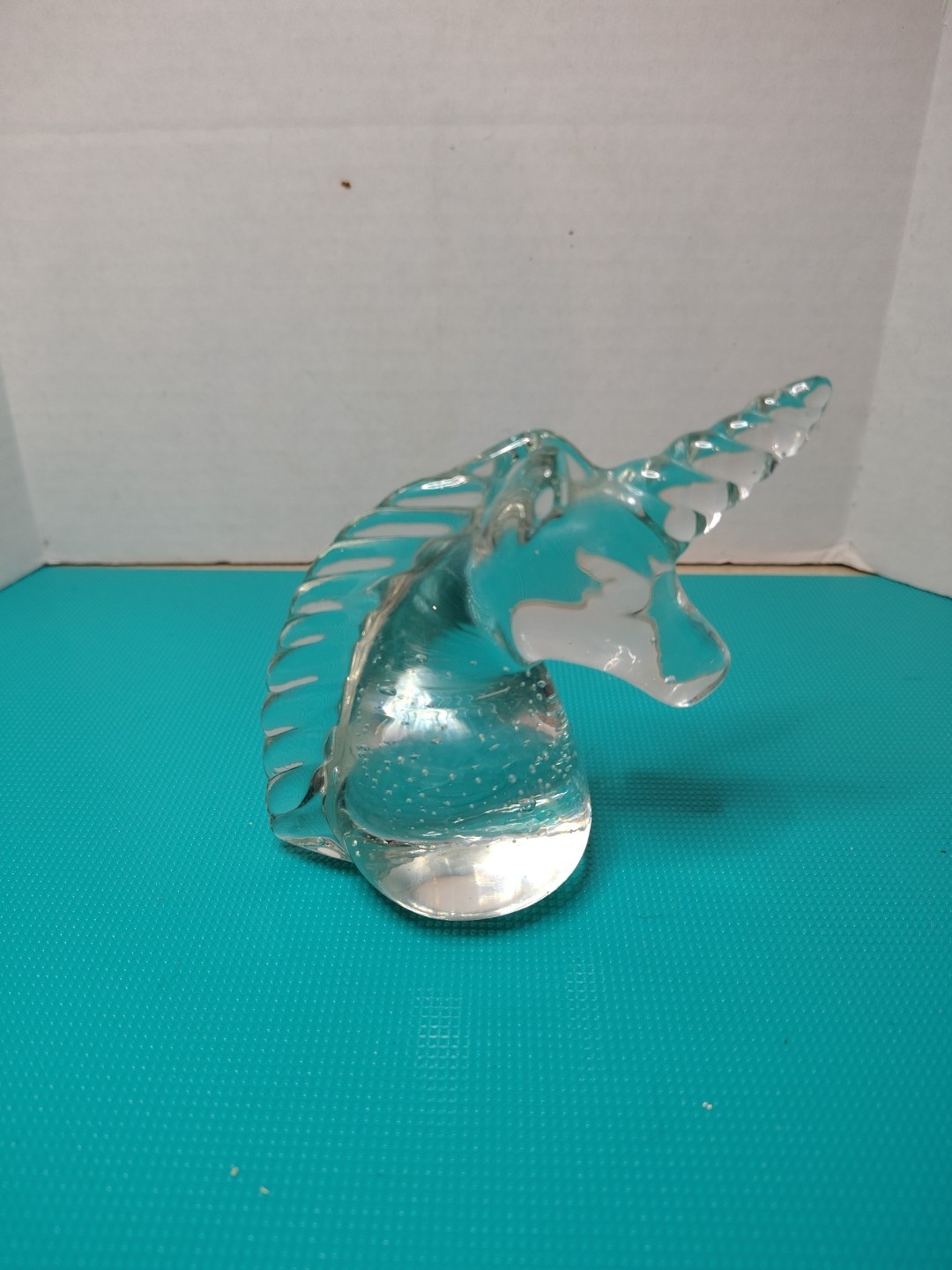Clear Glass Unicorn Paperweight Figurine Art Glass Vintage 4″