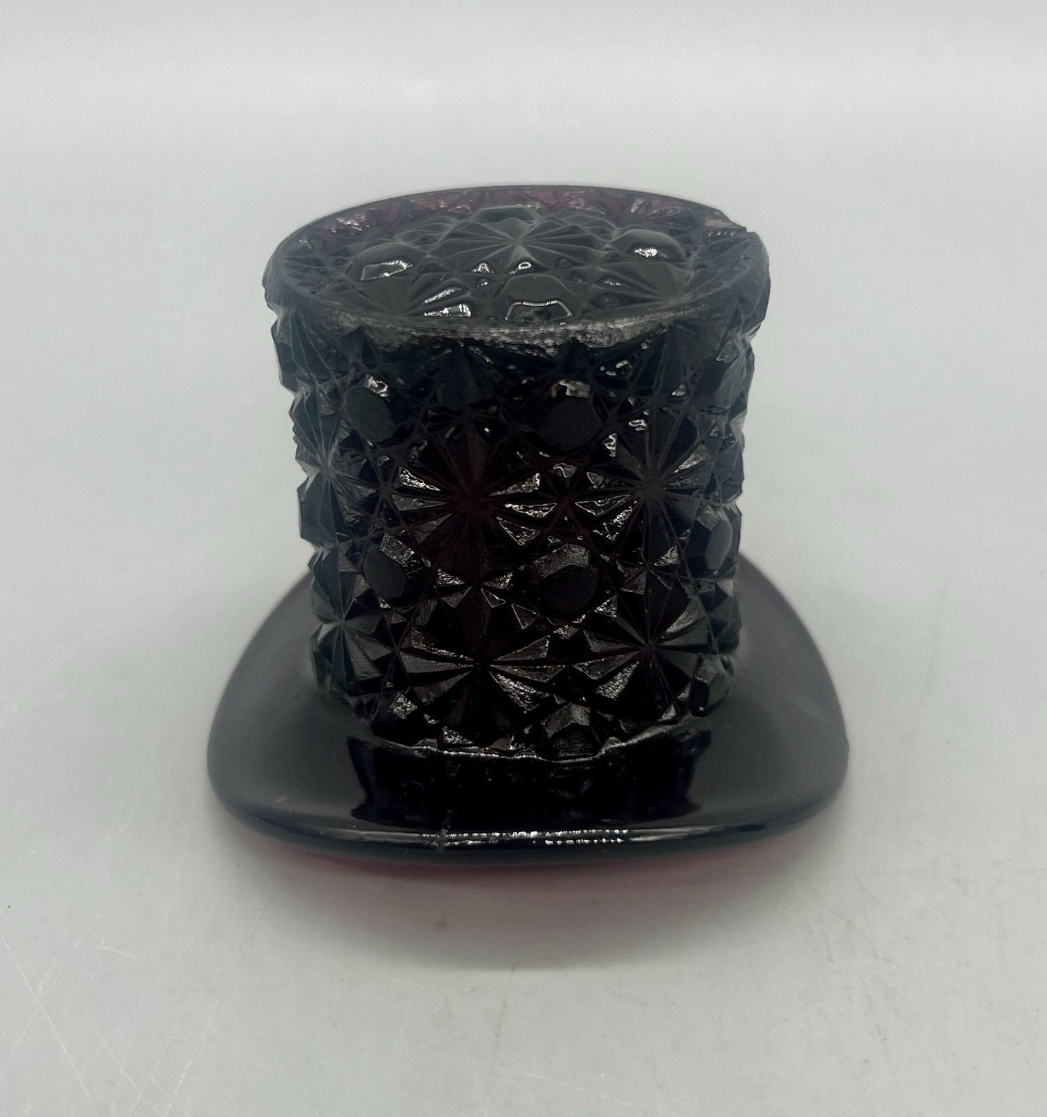 Vintage Amethyst Glass Daisy And Button Top Hat Toothpick Holder Boyd Glass