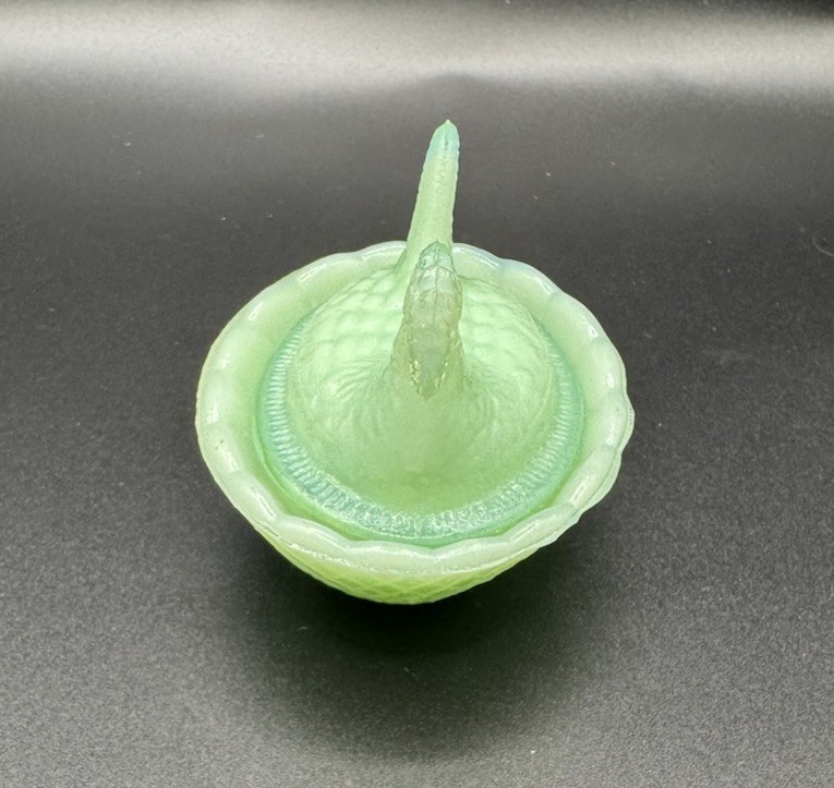 Vintage Hen on Nest Mini Jadeite Green Glass Salt Cellar Cottagecore