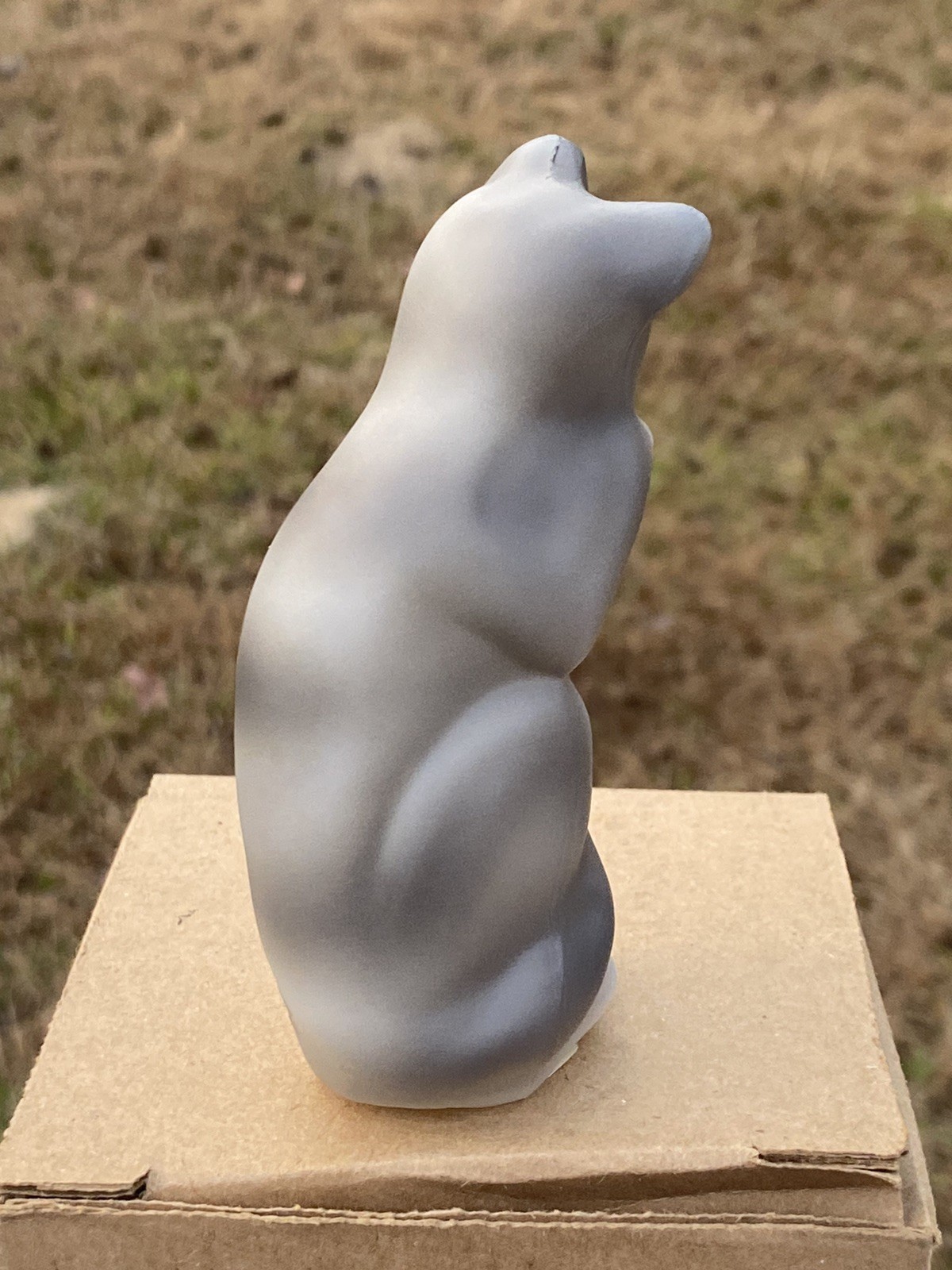 Fenton Glass Cat Grooming Gray Tabby 5074 FP Opal Satin Signed 4” Tall Figurine