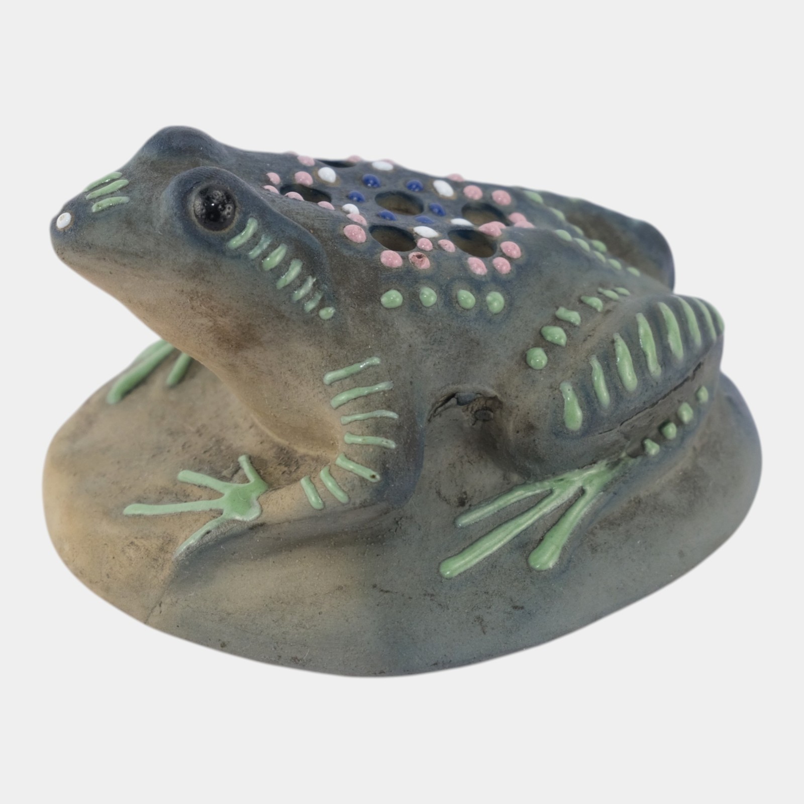 Brush McCoy Pottery Jewel Squeeze Bag Decorated Stoneware Figural Flower Frog
