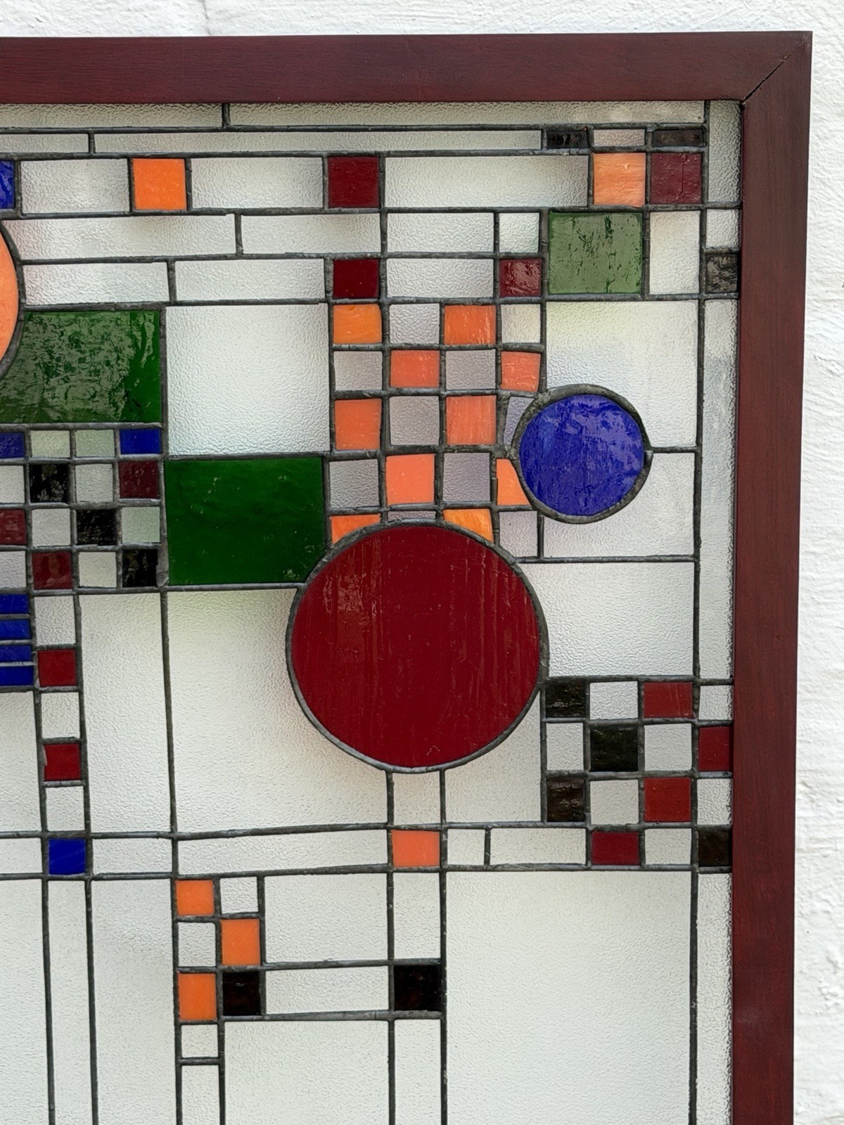 After FRANK LLOYD WRIGHT Beautiful Stained Glass Window Panel 40” Suncatcher