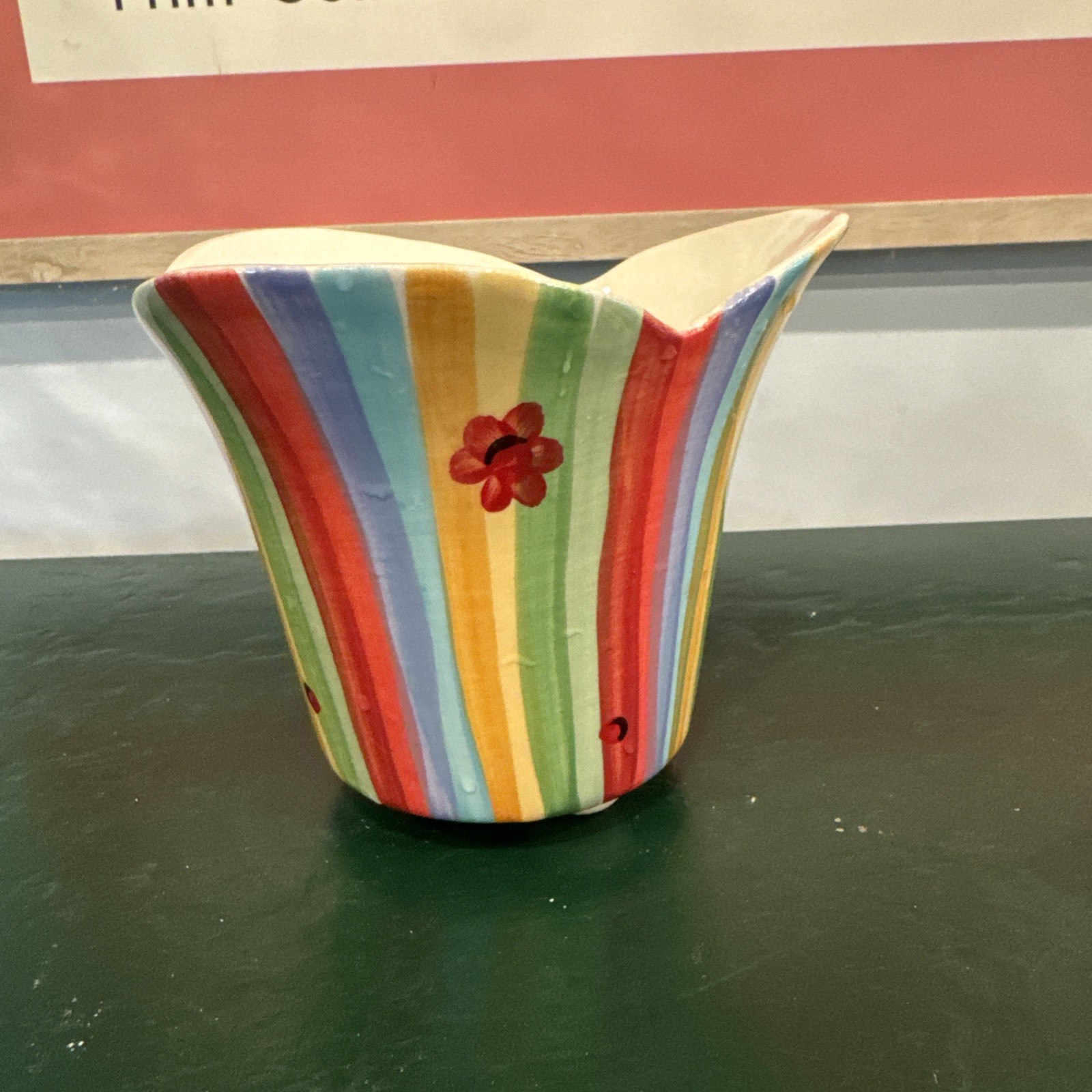 Gail Pittman Signed 04 rainbow flower vase