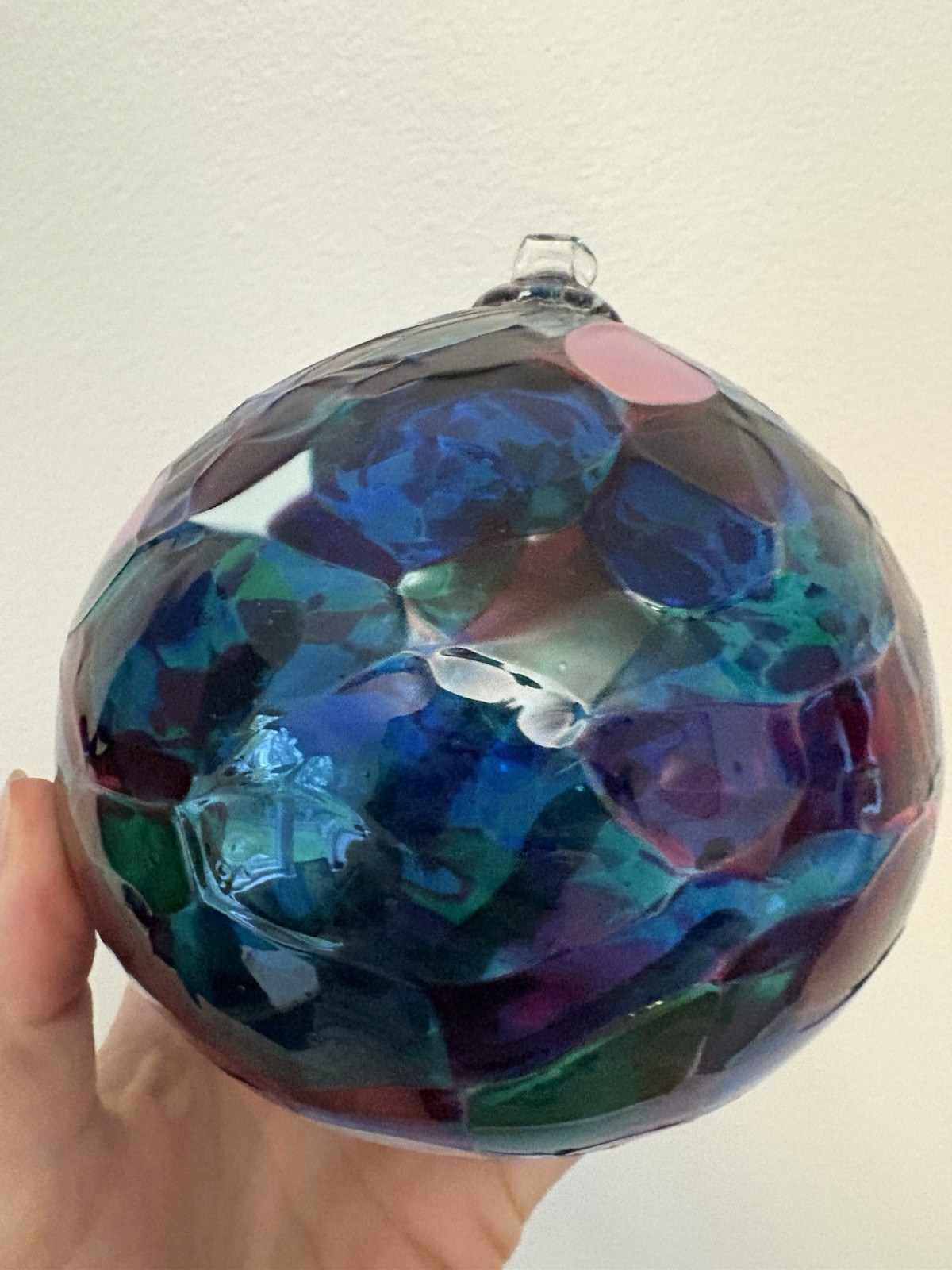 Kitras Art Glass Calico Ball Garden Ornament in Blue and Purple Friendship Witch