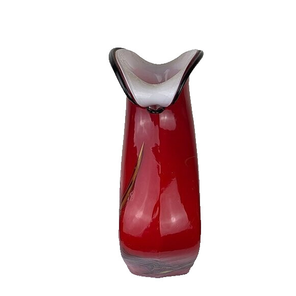 Art Glass Red Black Swirl Vase Polished Base China