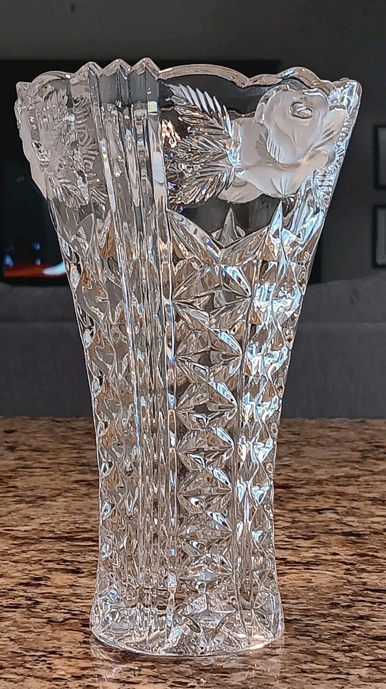 Vintage Anna Hutte Bleikristall Lead Crystal Vase made in Germany 7.5” Tall