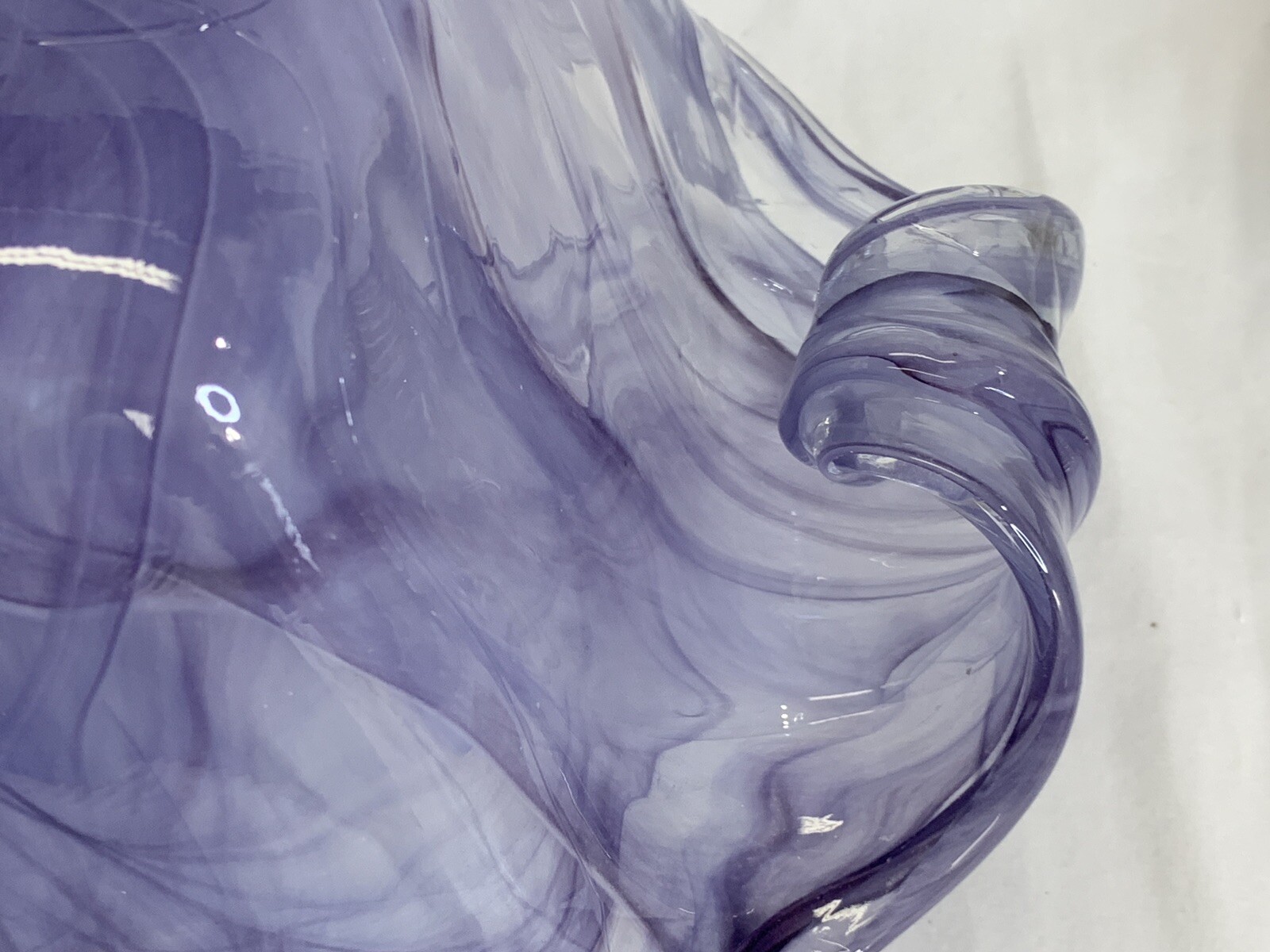 Lilac Purple White Swirl Art Glass Rectangular Basket Centerpiece Bowl