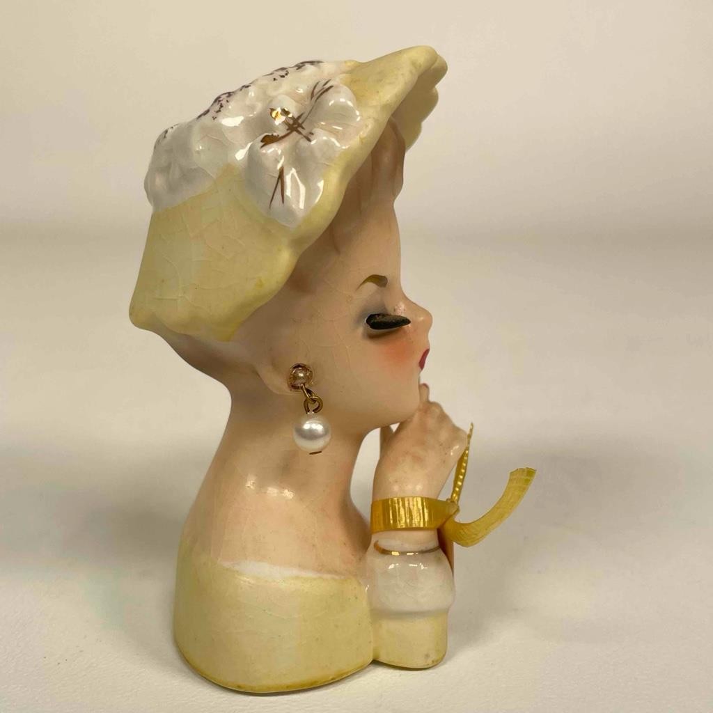Vintage 1963 E-774 Ceramic Inarco MIJ Lady Head Thank You Vase With Earrings – J