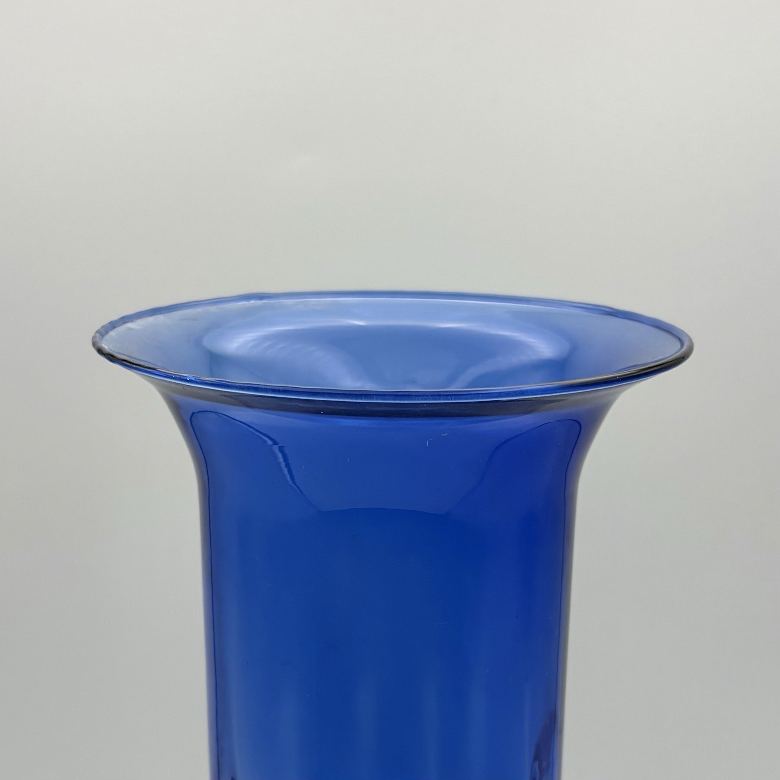 Vintage Hand Blown Cobalt Blue Glass Vase Paneled Interior Fluted Top Mexico