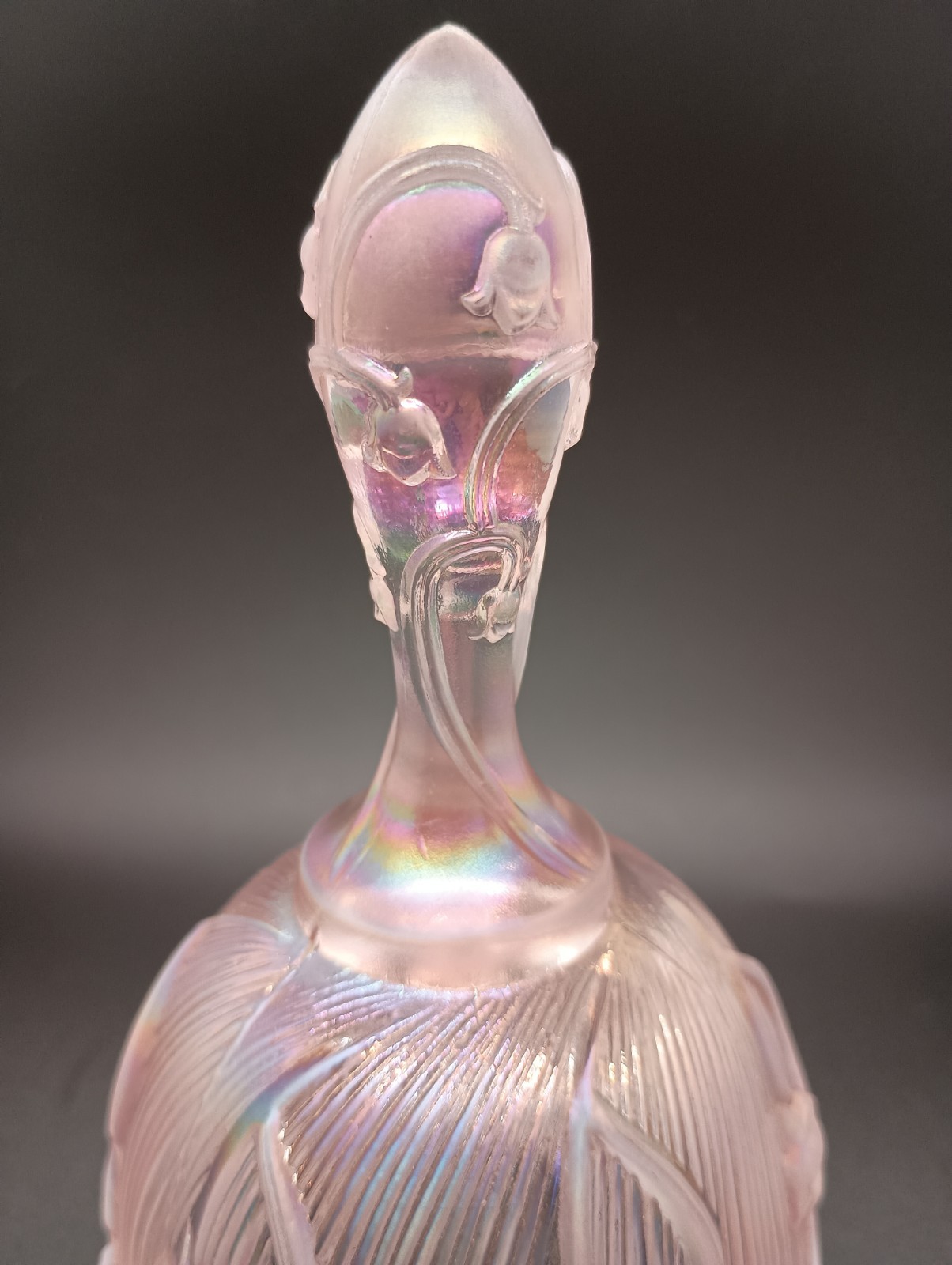 Vintage Fenton Glass Bell Pink Opalescent Iridescent ‘Lily of the Valley’ 6”