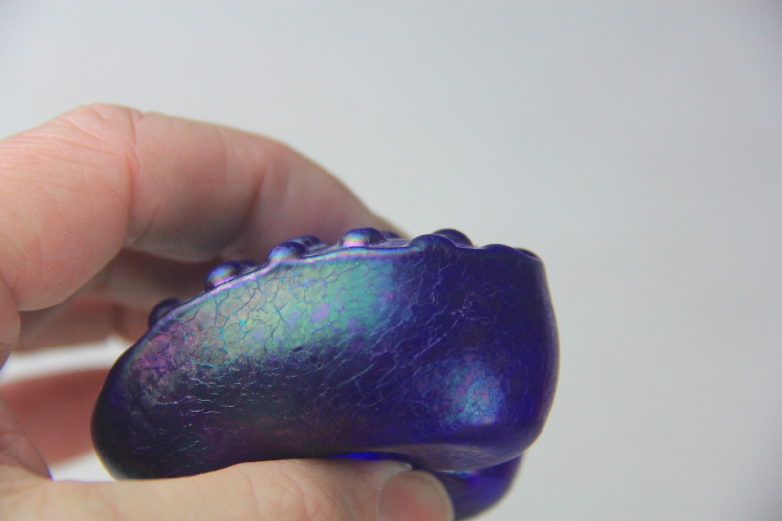 Vintage Signed Robert Held Art Glass Blue/Purple Iridescent Heart Paperweight
