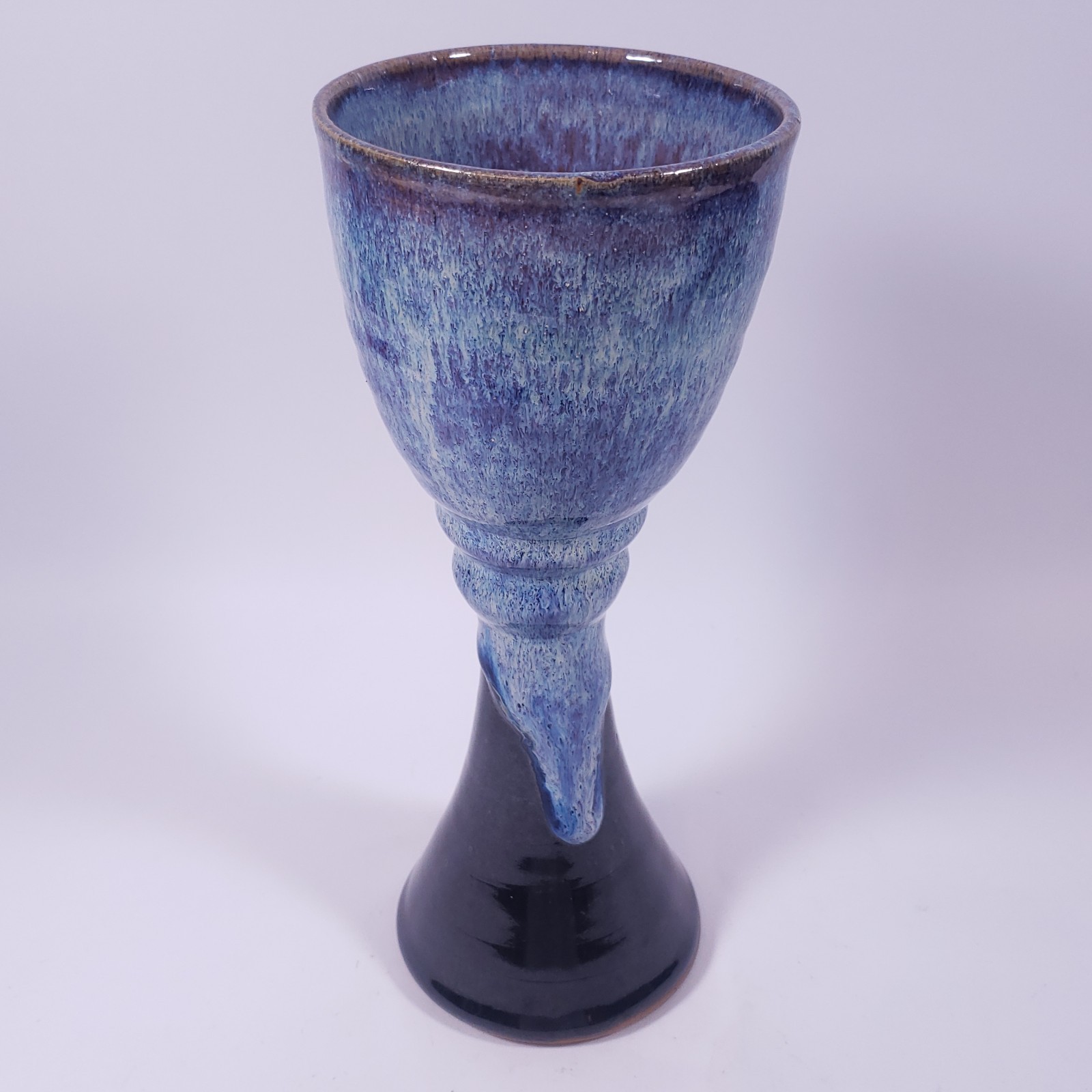 Studio Art Pottery Purple Blue Drip Glaze Footed GOBLET PEDESTAL PLANTER
