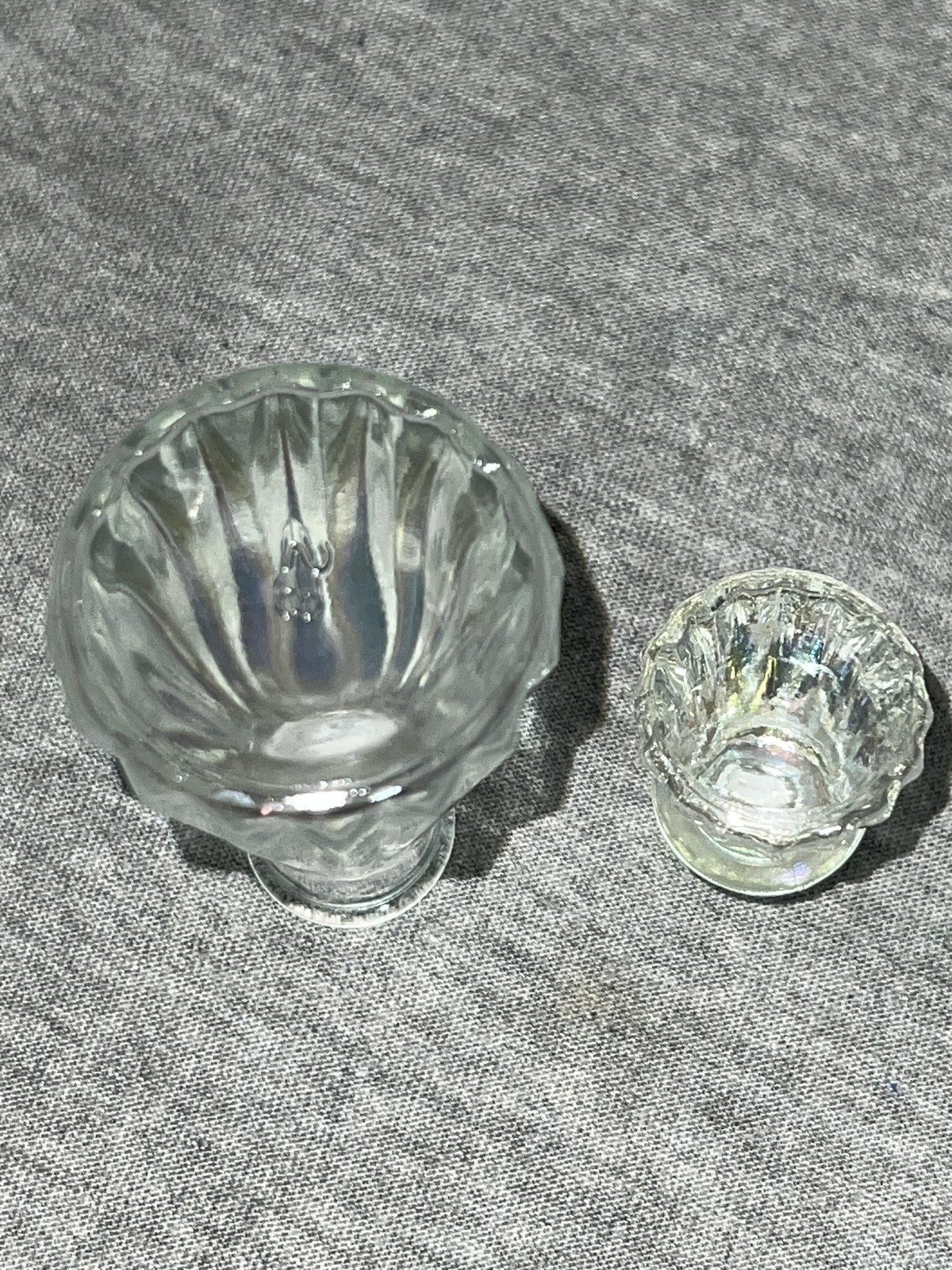 Vintage Avon Glass Perfume Bottles Pair Clear Iridescent Stoppered Vanity Decor