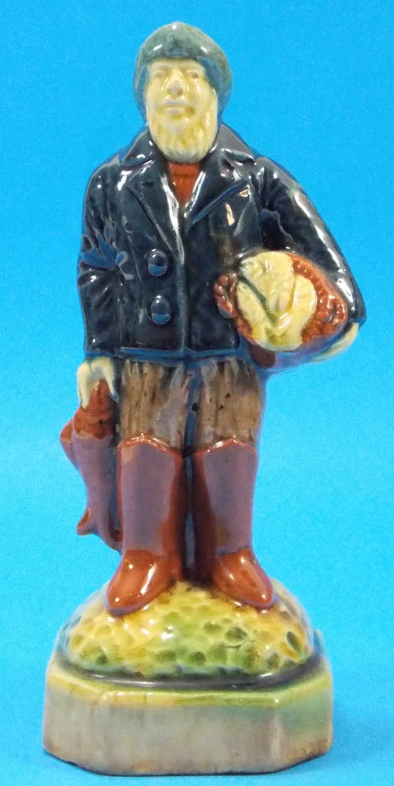 Vintage Continental Majolica Pottery Fisherman & Wife Figures Marked 6 1/2″