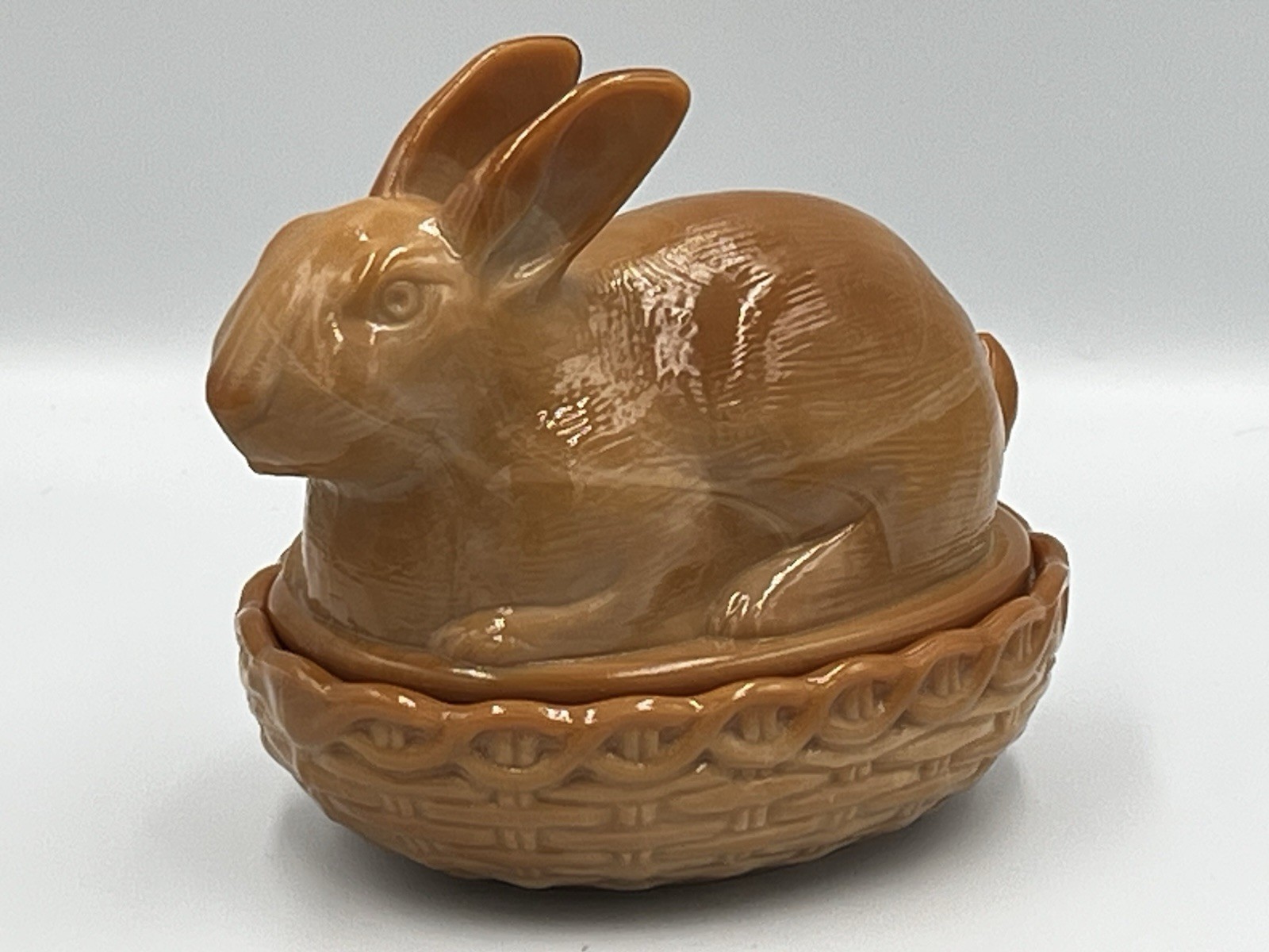 RARE LARGE LE Smith 2 pc. Chocolate caramel slag bunny/rabbit On Nest Candy dish