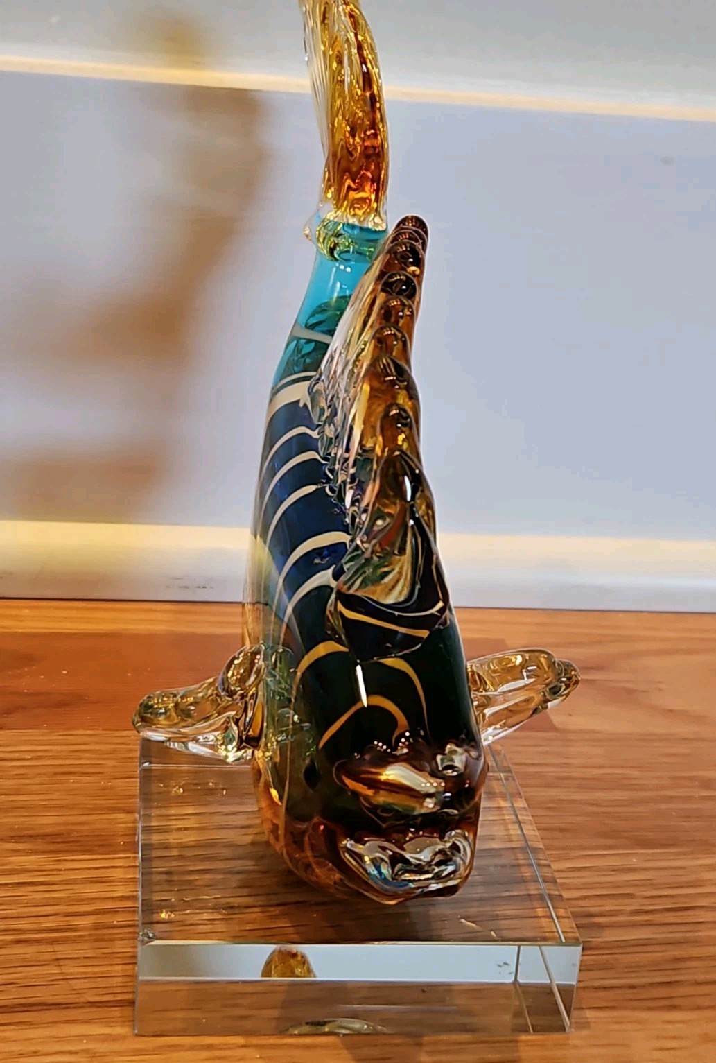 Vintage GCA Art Glass Murano Style Fish Blown Glass Hand Blown 9″ Silver Fleck