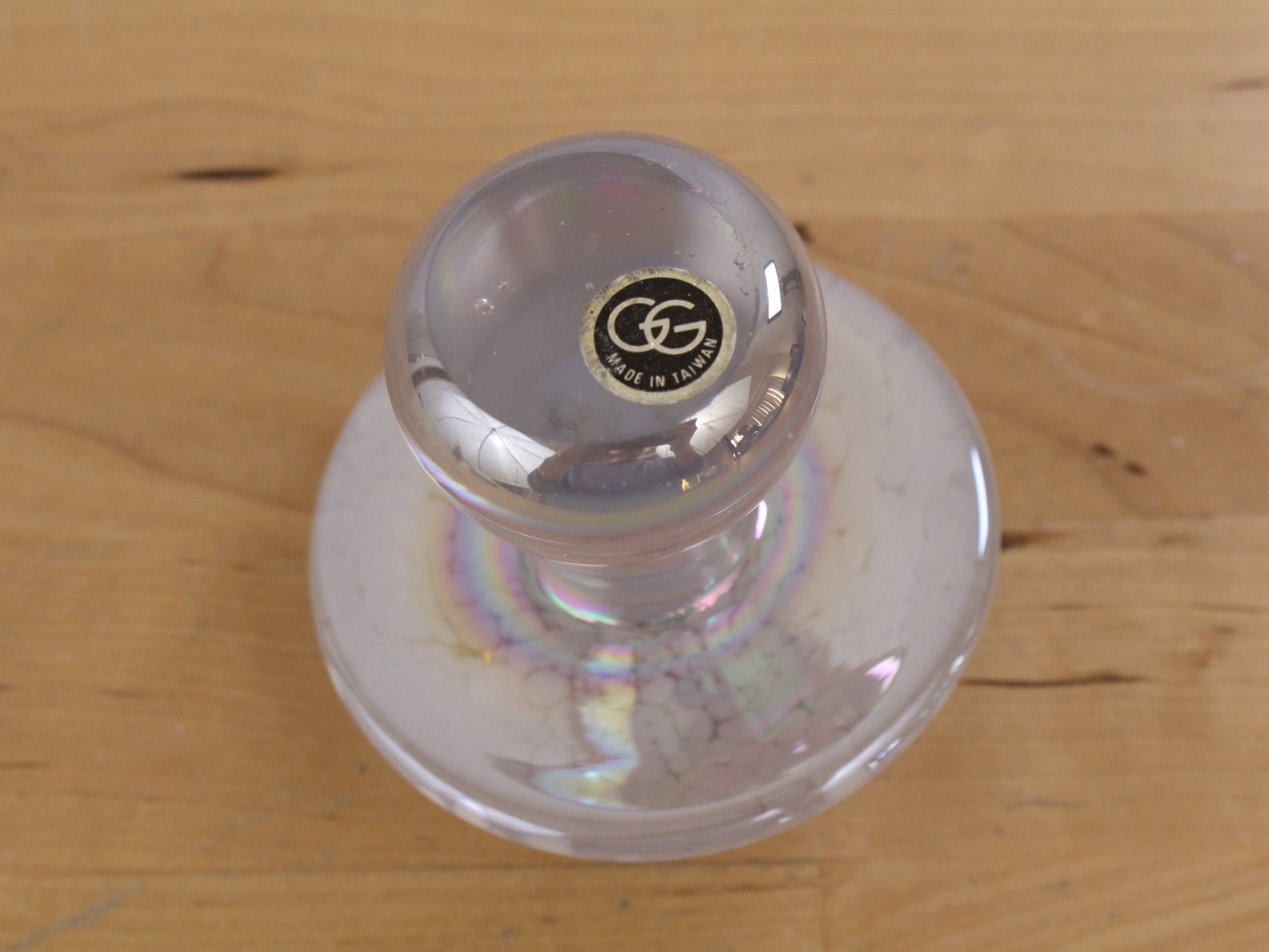 Vtg Glass Iridescent Mushroom By George Good Studio White Clear