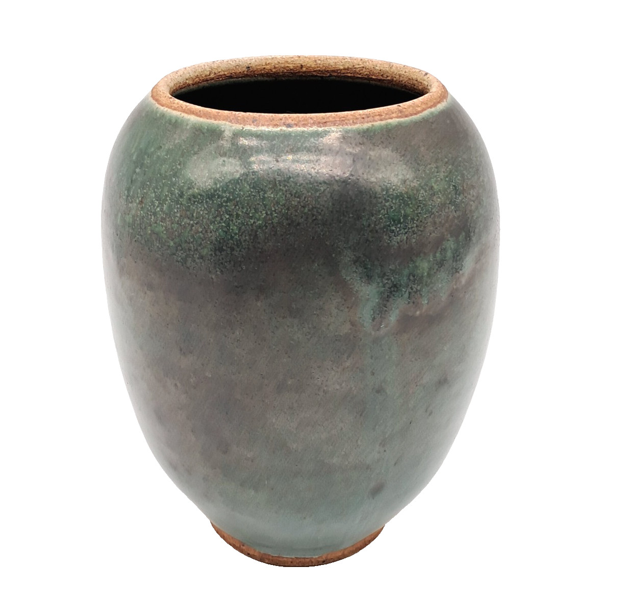 Signed Studio Art Pottery Lidded Urn Ginger Jar Earthy Green Glazed Canister 6″