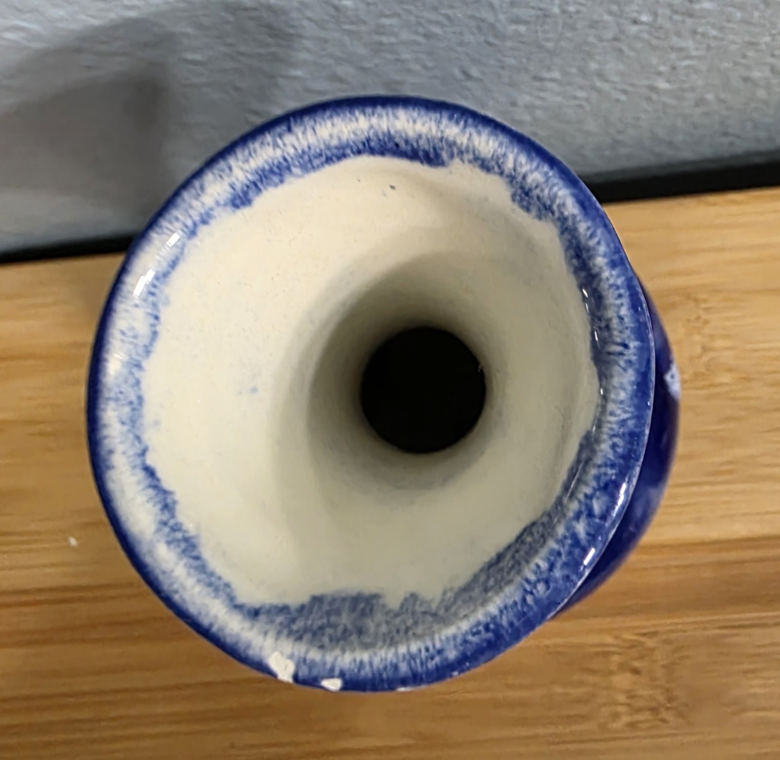 Blue Speckled Pottery Vase Signed By Artist 5″