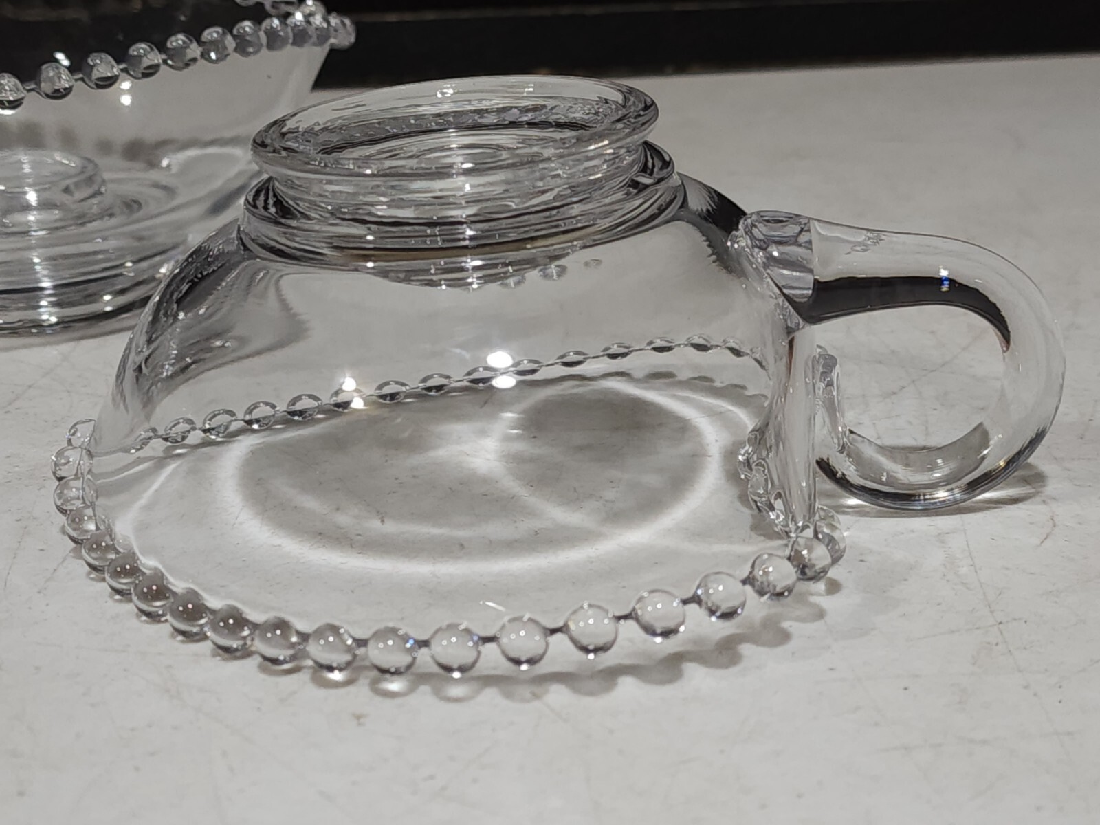Pair of HTF Imperial Clear Glass Candlewick HEART Shaped Handled Candle Holders