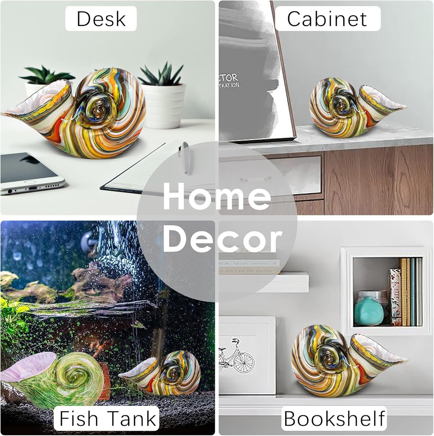 Glass Nautilus Conch Figurines, Hand Blown Seashell Art, Multicolor Glass Sculpt