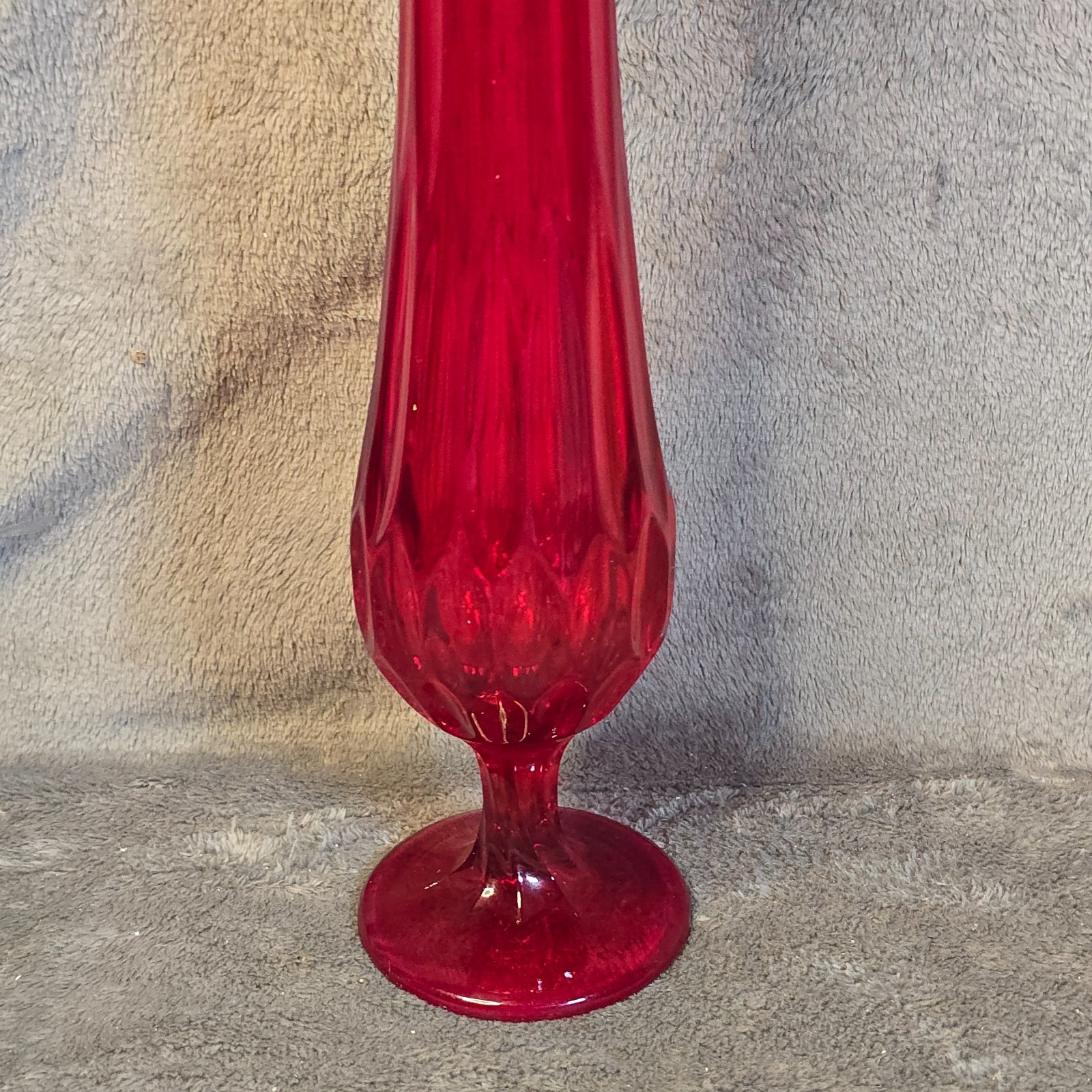 Vintage Fenton Glass Ruby Red Swung Vase Six Petal Footed Mid Century Modern Art