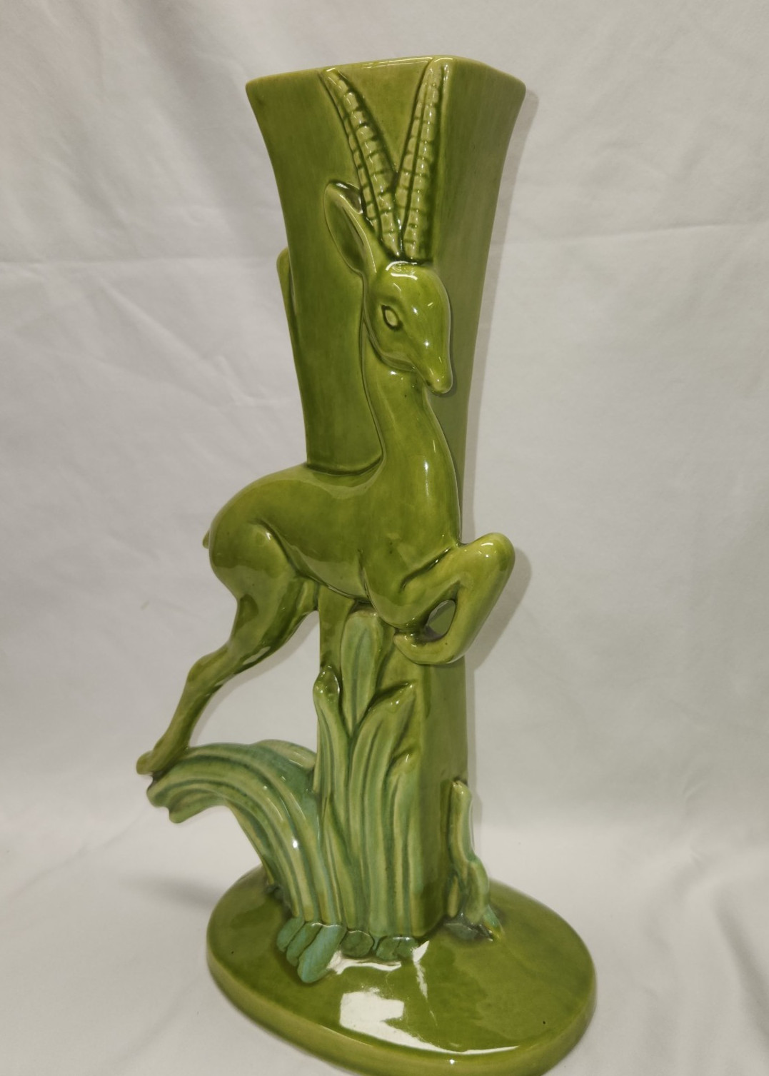 Mid-Century Modern, ROYAL HAEGER, Pair of 14.5″ Chartreuse Gazelle Vases #R706