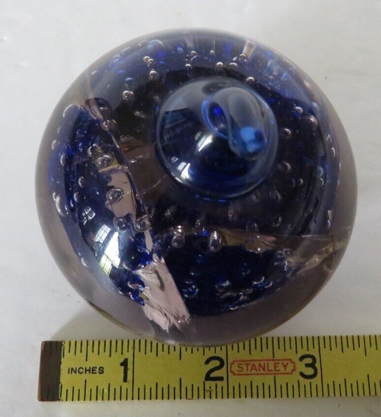 Paperweight Hand Blown Glass Apple Purple Blue Vintage Art Glass Smooth Bottom