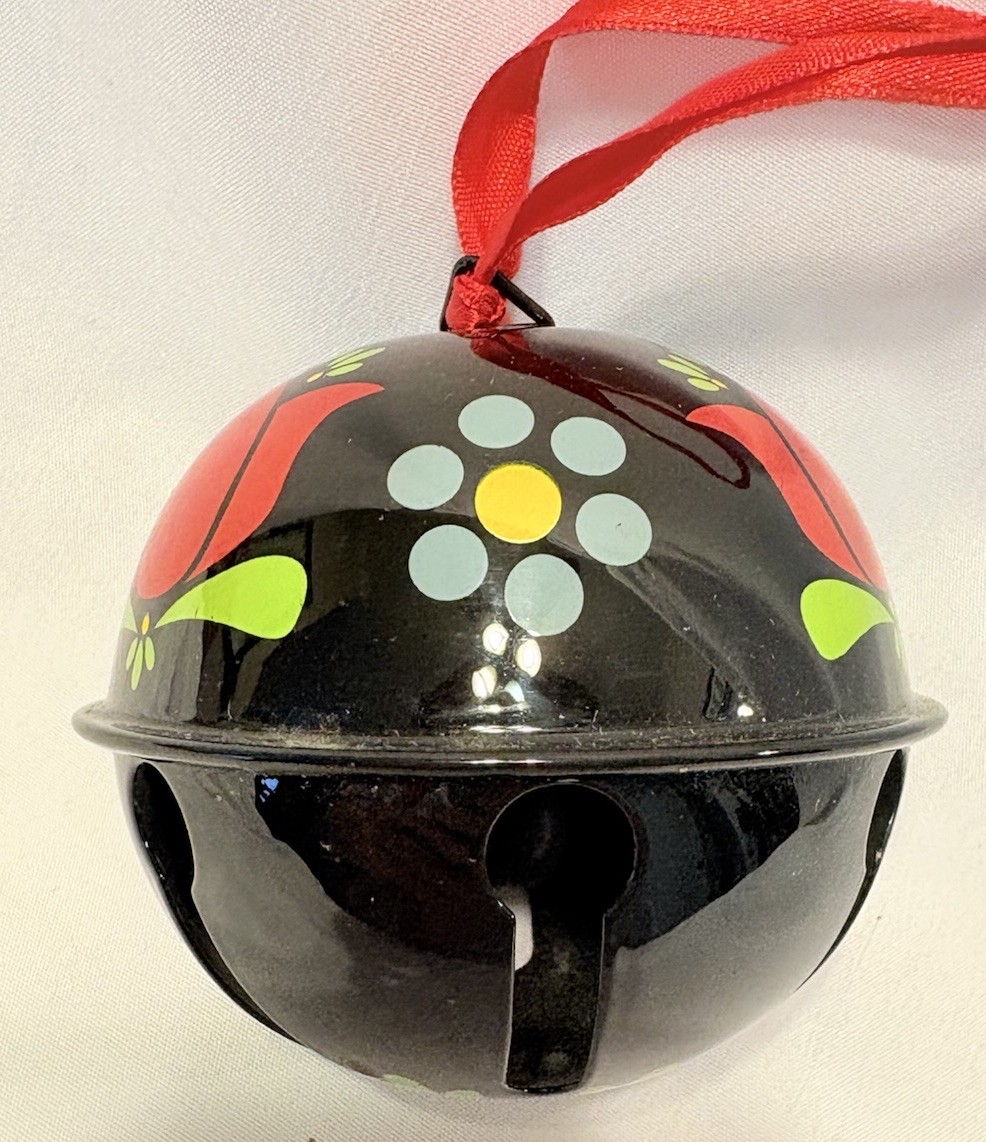 Black Red Tulip Bell Christmas Ornament Scandinavian Yugoslavian Folk Art 3.5″