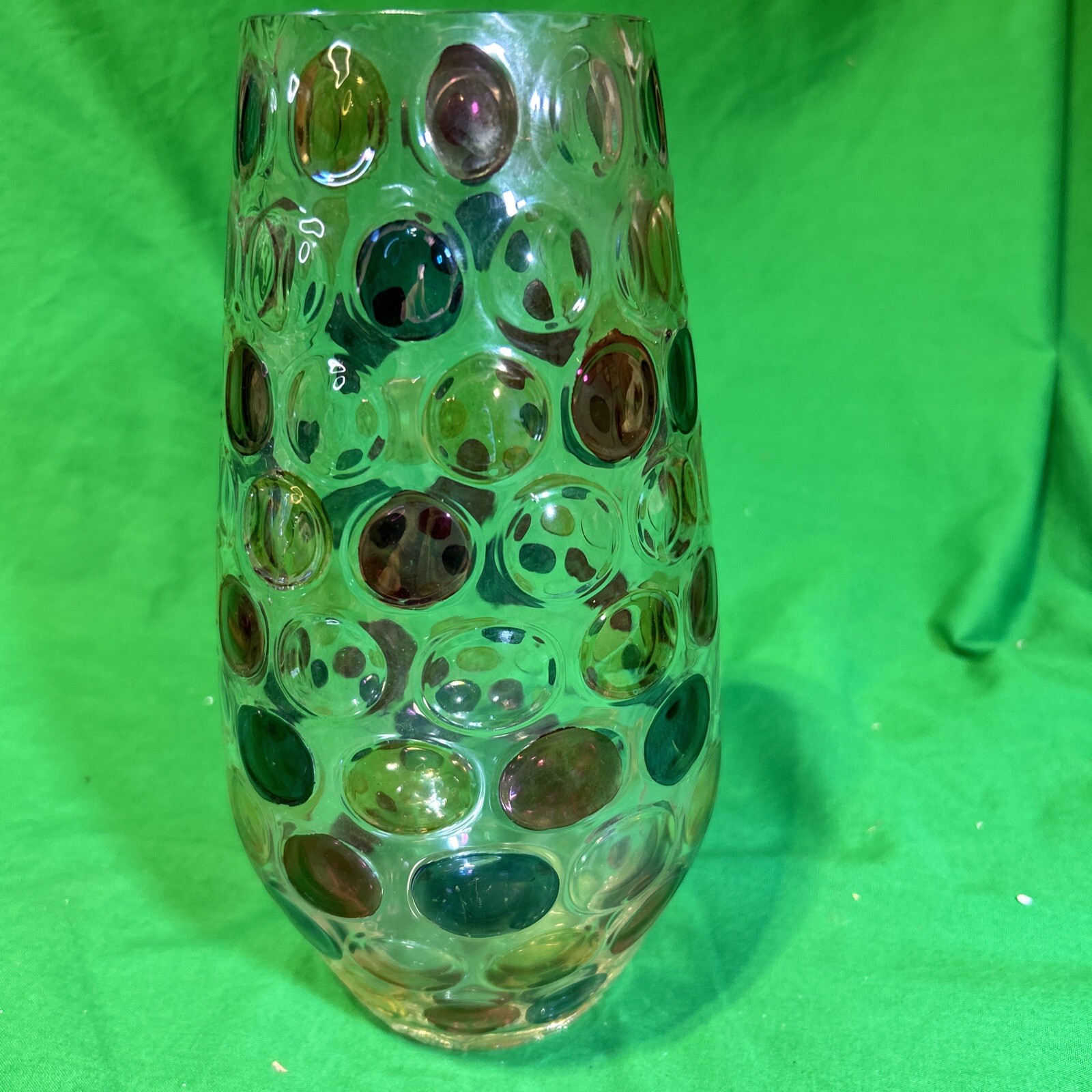 Vintage MCM Vase Clear W/ Polka Dots Mid Century Modern 10” Tall