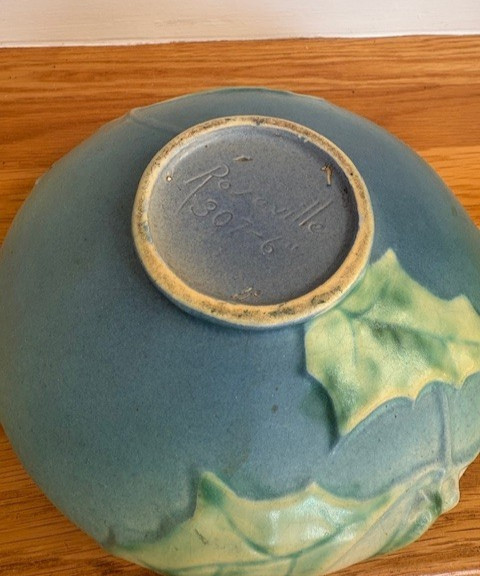 Vintage Roseville Thornapple Green/Blue 307 6 Low Planter 3 1/4″ H x 9 1/4′ W