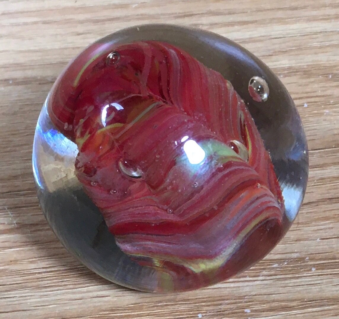Small 2 5/16” art glass paperweight INDIA sticker