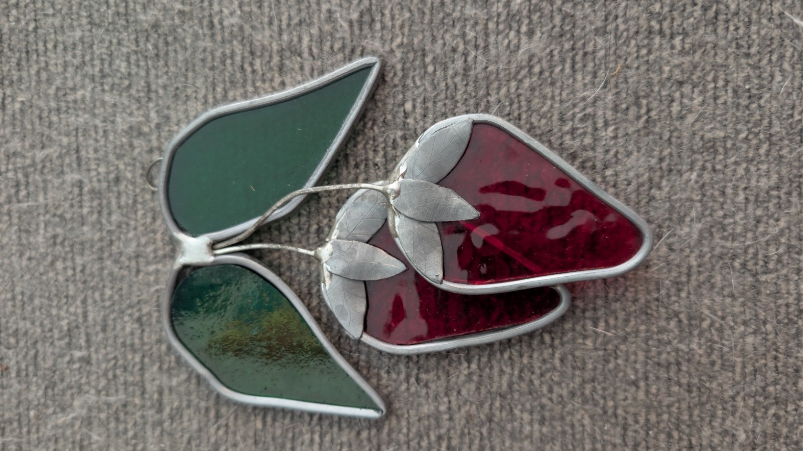 Vintage Handmade Stained Glass Suncatcher Fruit Strawberries