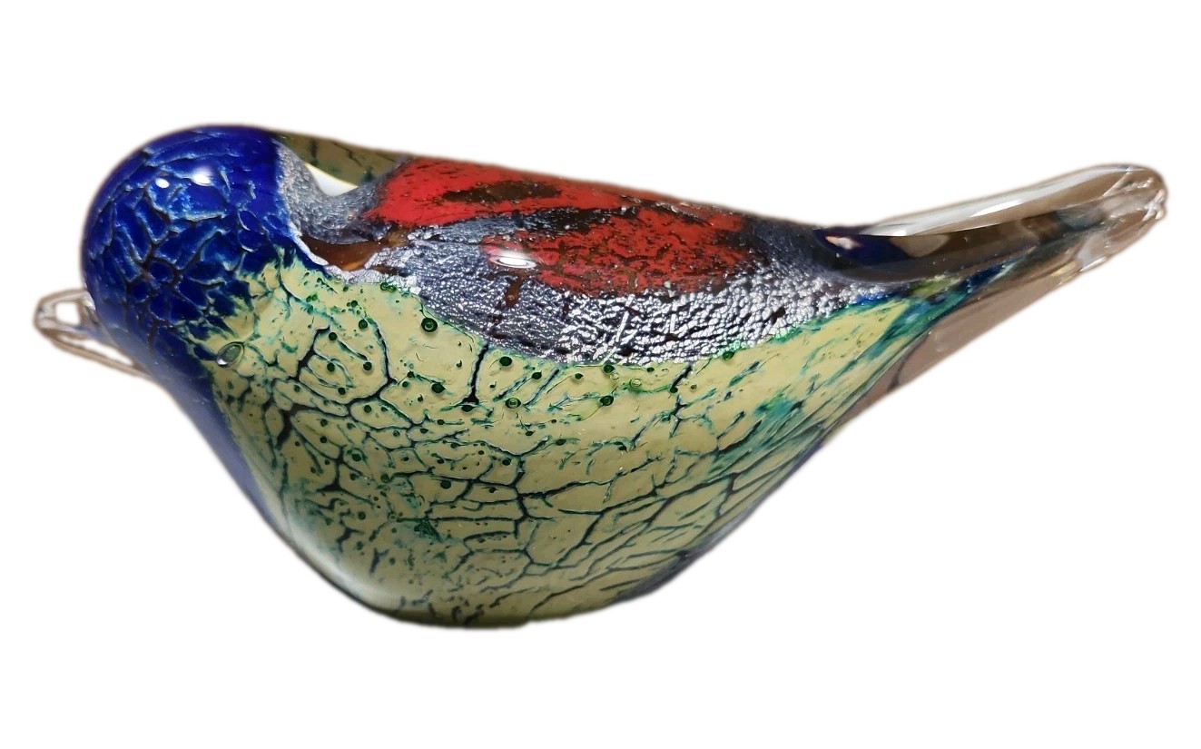 Hand Blown Murano Style Inspired Art Glass Bird Paperweight Figurine 6″