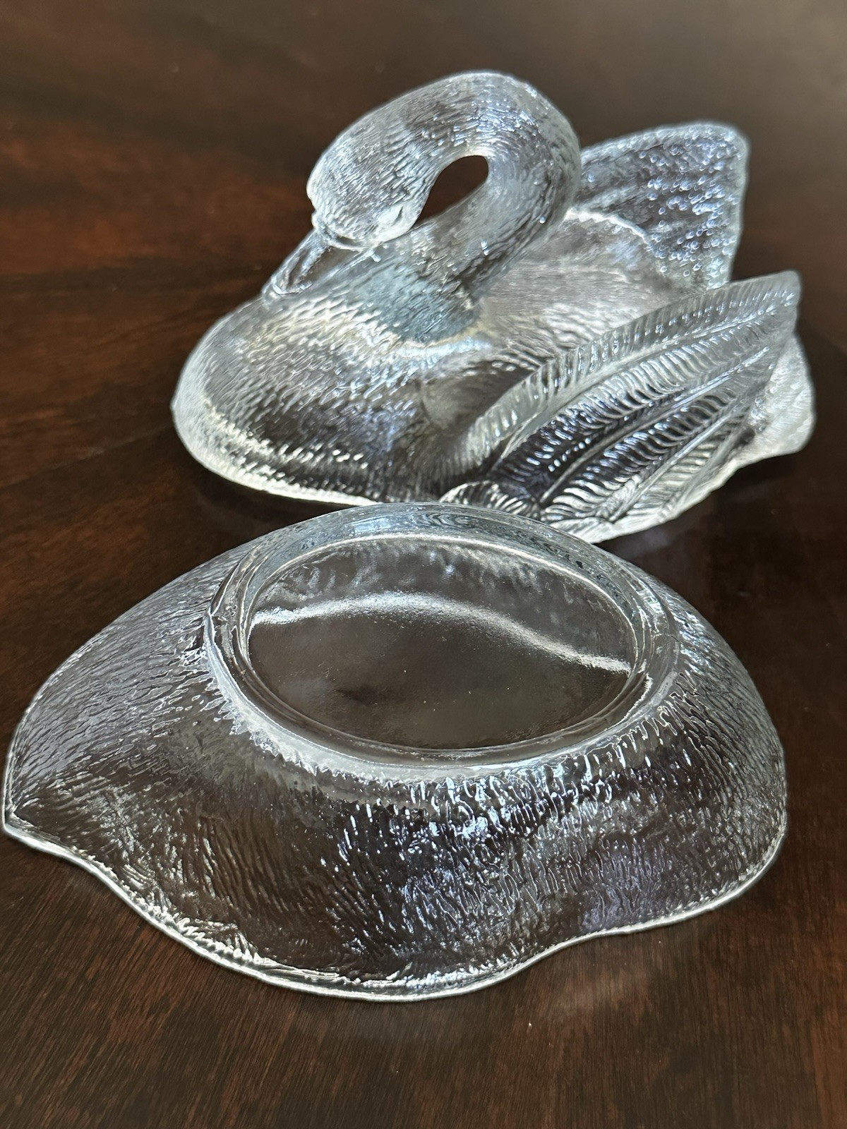 Swan On A Nest Vintage Pressed Glass Covered Trinket Box Lidded Dish Unmarked
