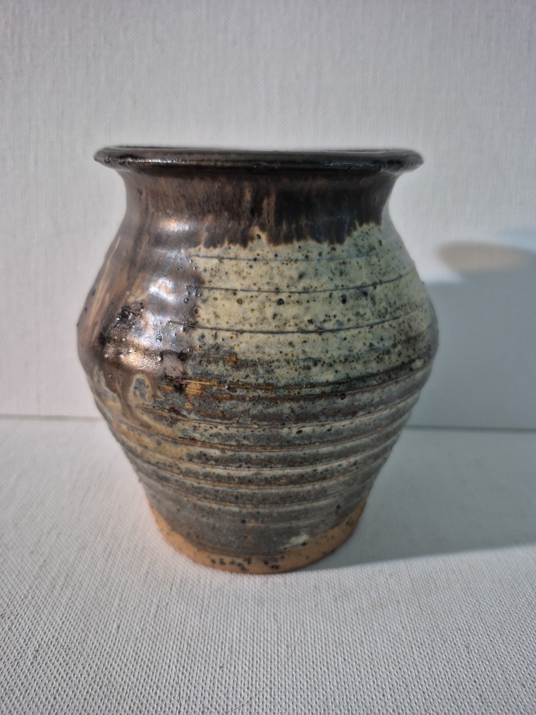 Studio Pottery Vase Drip Glaze Signed (M Wood )
