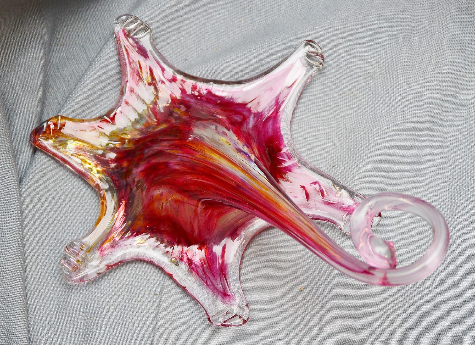 Glass Object Lounge Vase Studio Glass, Mouth-Blown Handmade, Red-Yellow, 22.5cm