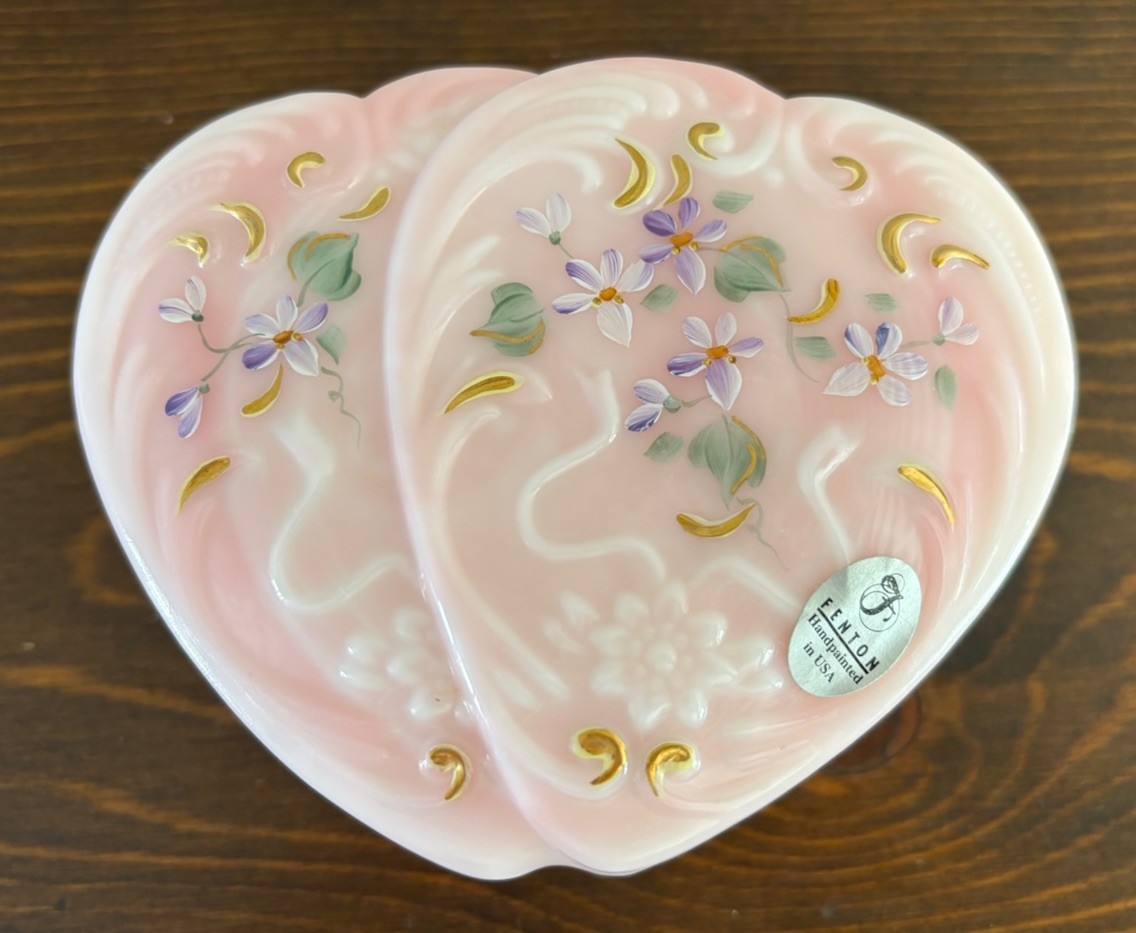 Fenton Rosalene Double Heart Musical Trinket Box Hand Painted And Numbered