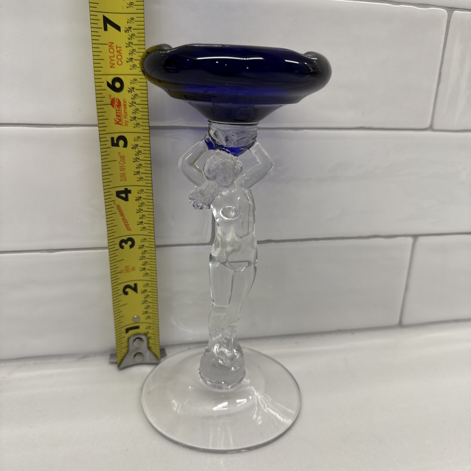 Vintage Cambridge Glass 3011 Statuesque Nude Figural Ashtray Compote Royal Blue