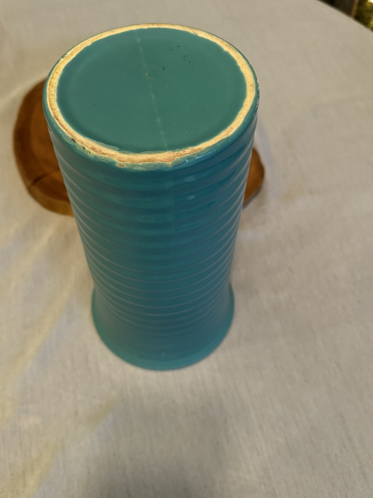 Bauer Pottery Turquoise Blue Ring ware Vase 10”