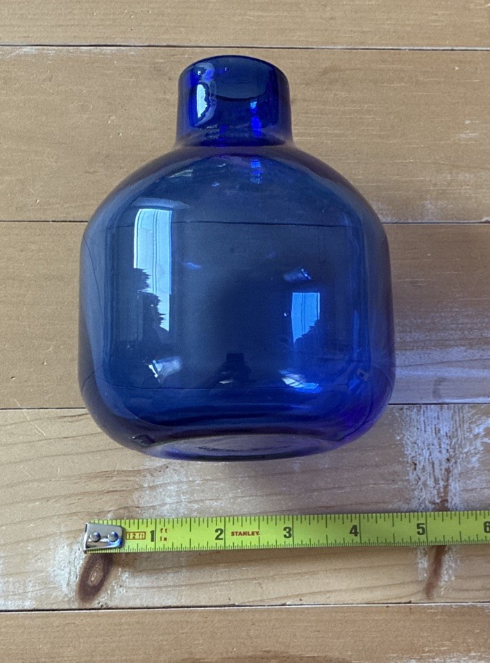 Cobalt Blue Art Glass Accent Vase Jar Blenko Sapphire Style Art Deco 5.5″
